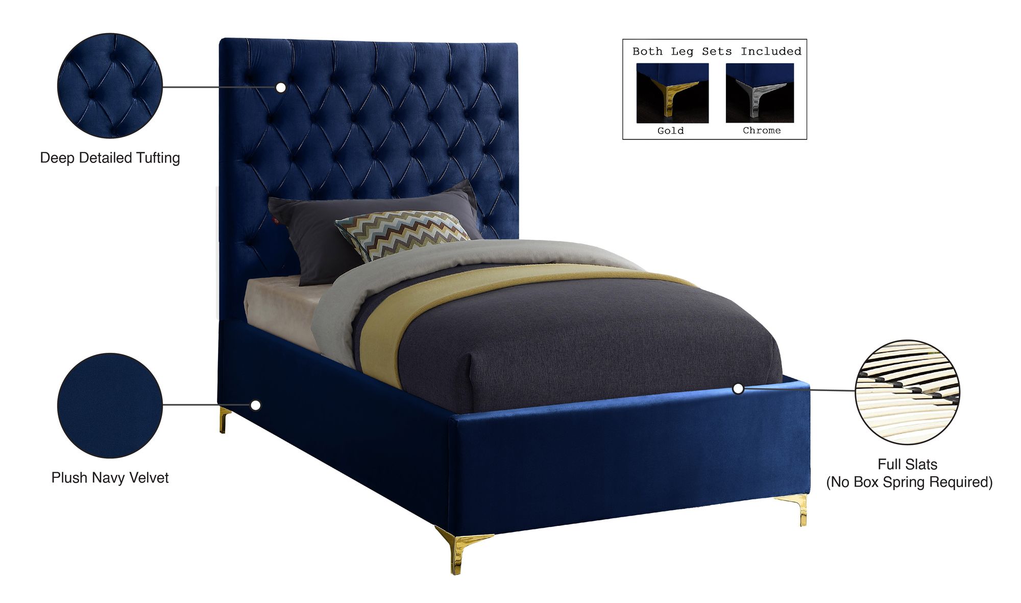 Cruz Velvet Twin Size Bed