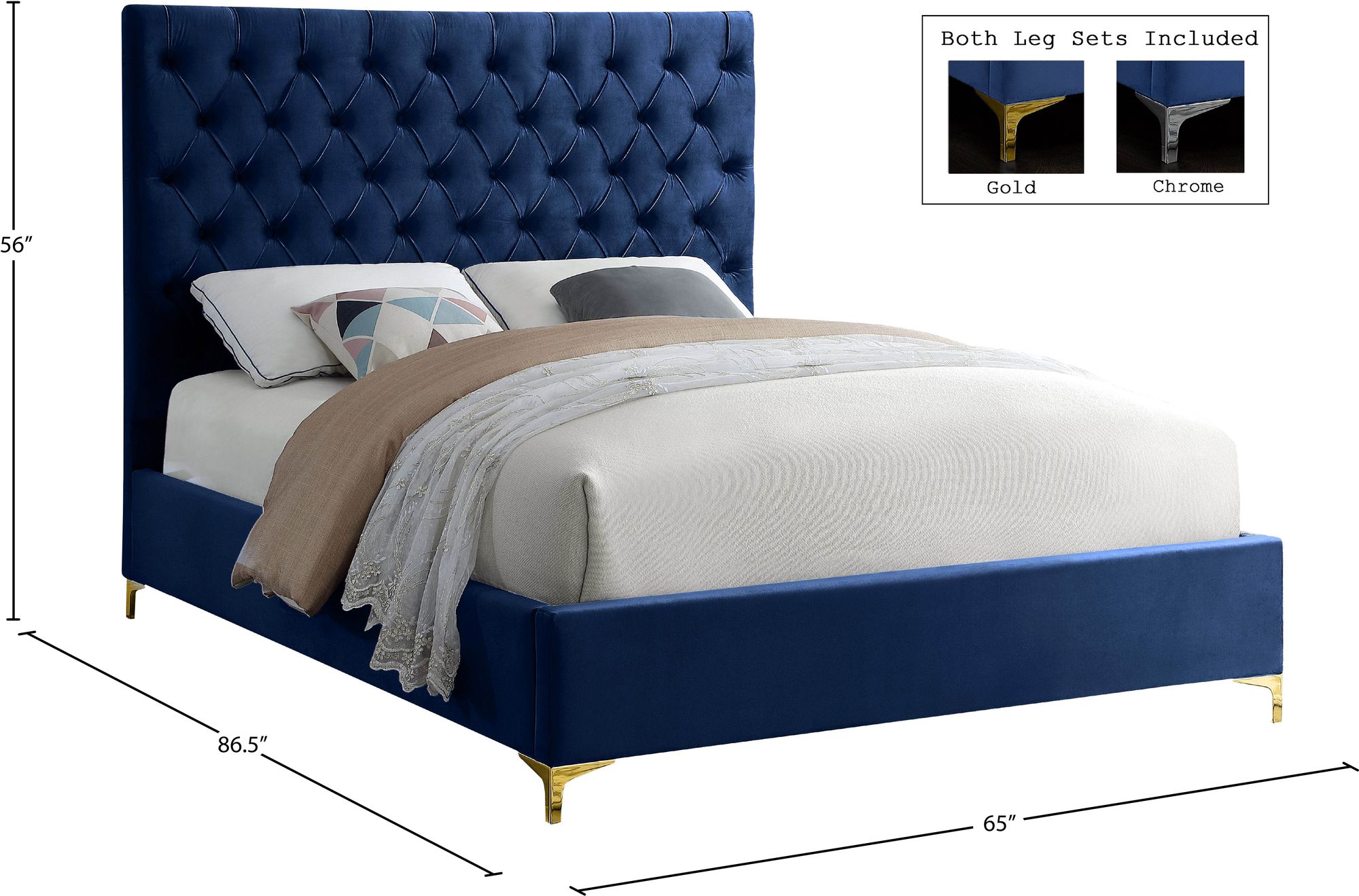 Cruz Velvet Queen Size Bed