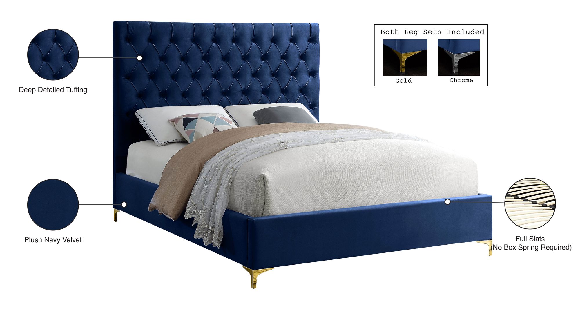 Cruz Velvet King Size Bed