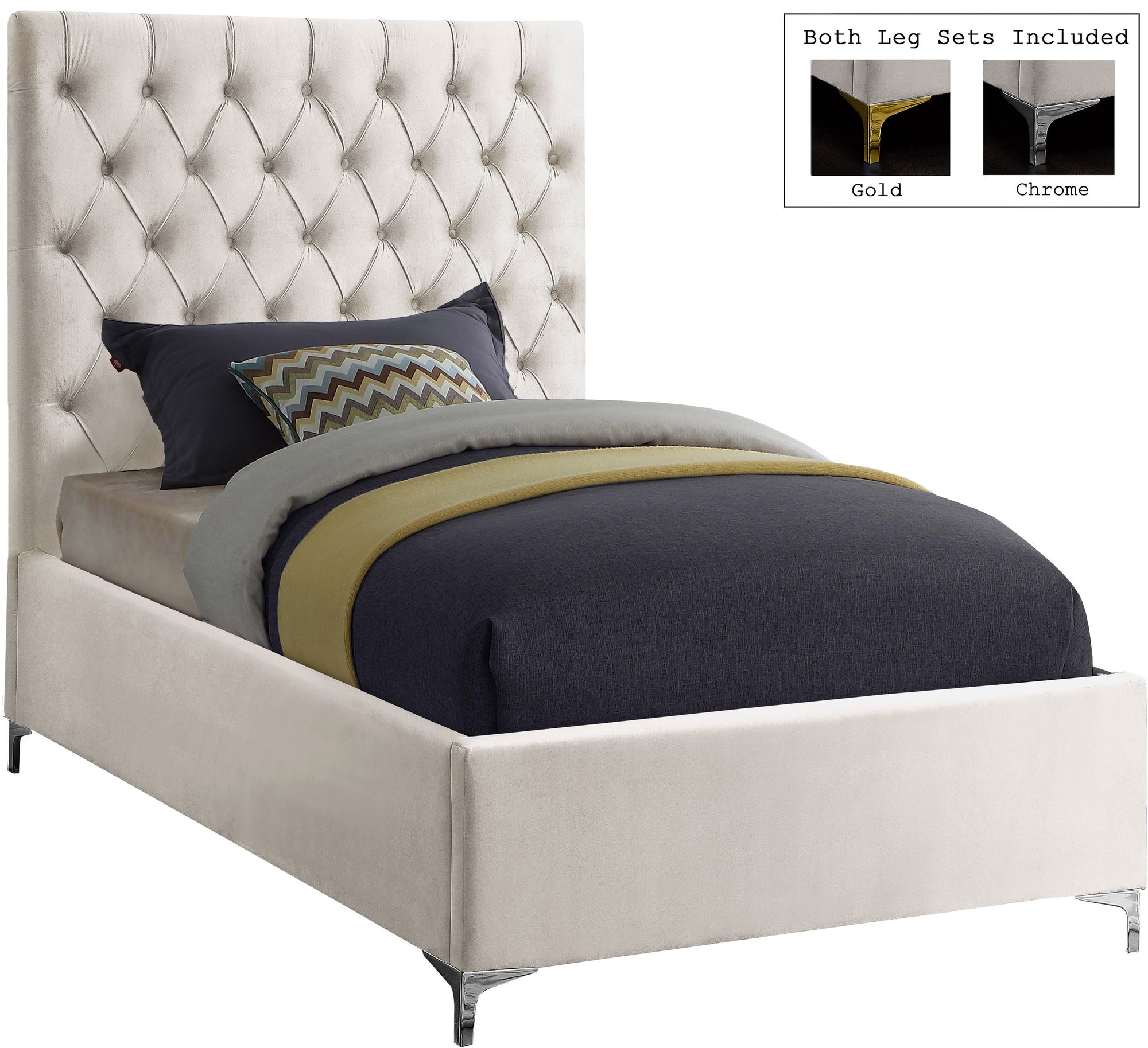 Cruz Velvet Twin Size Bed