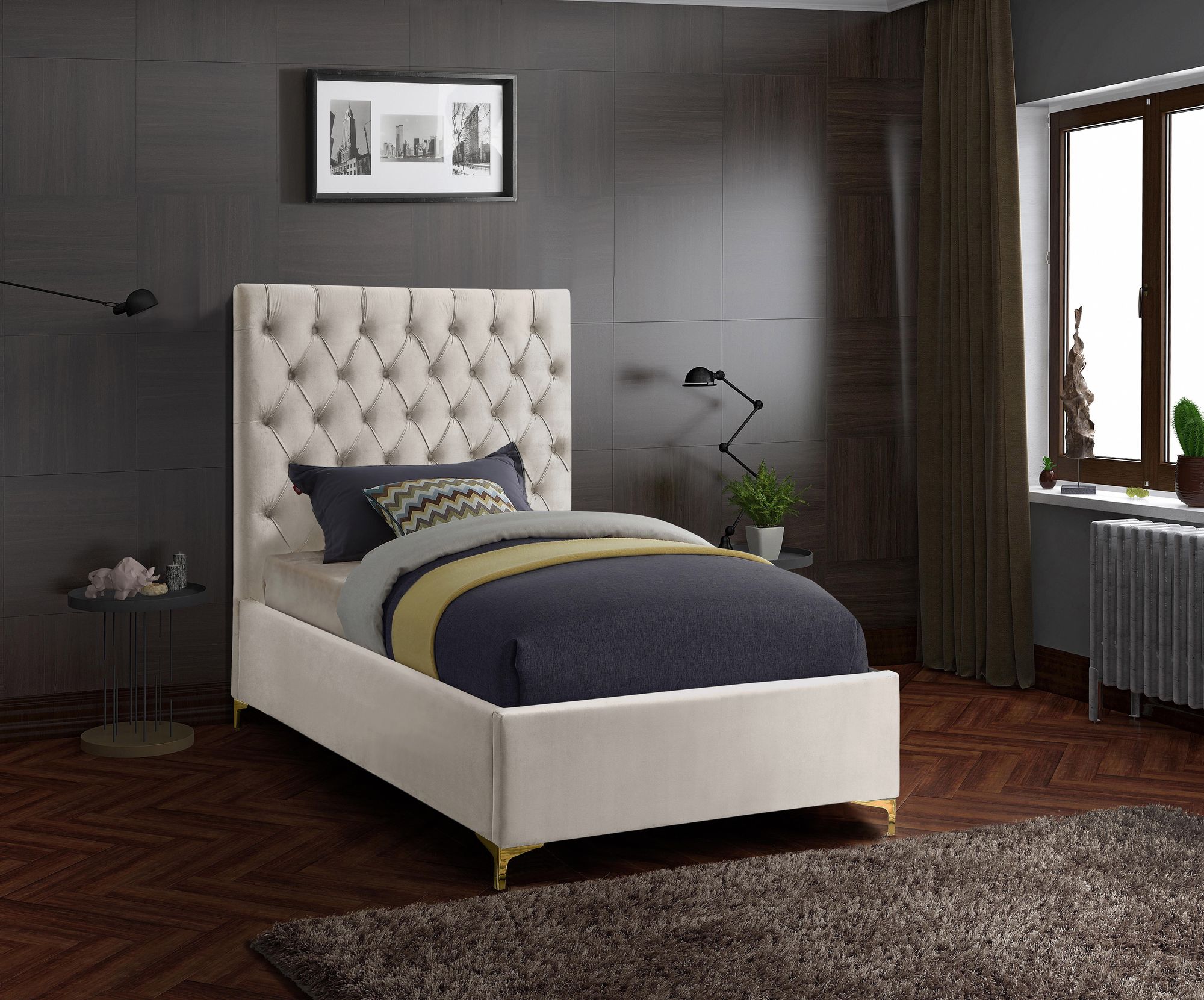 Cruz Velvet Twin Size Bed