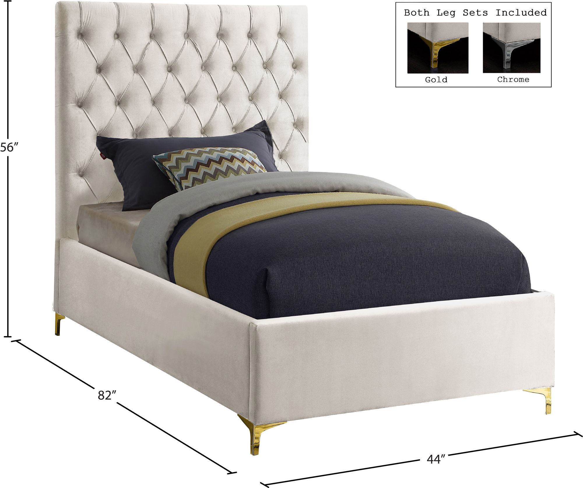 Cruz Velvet Twin Size Bed