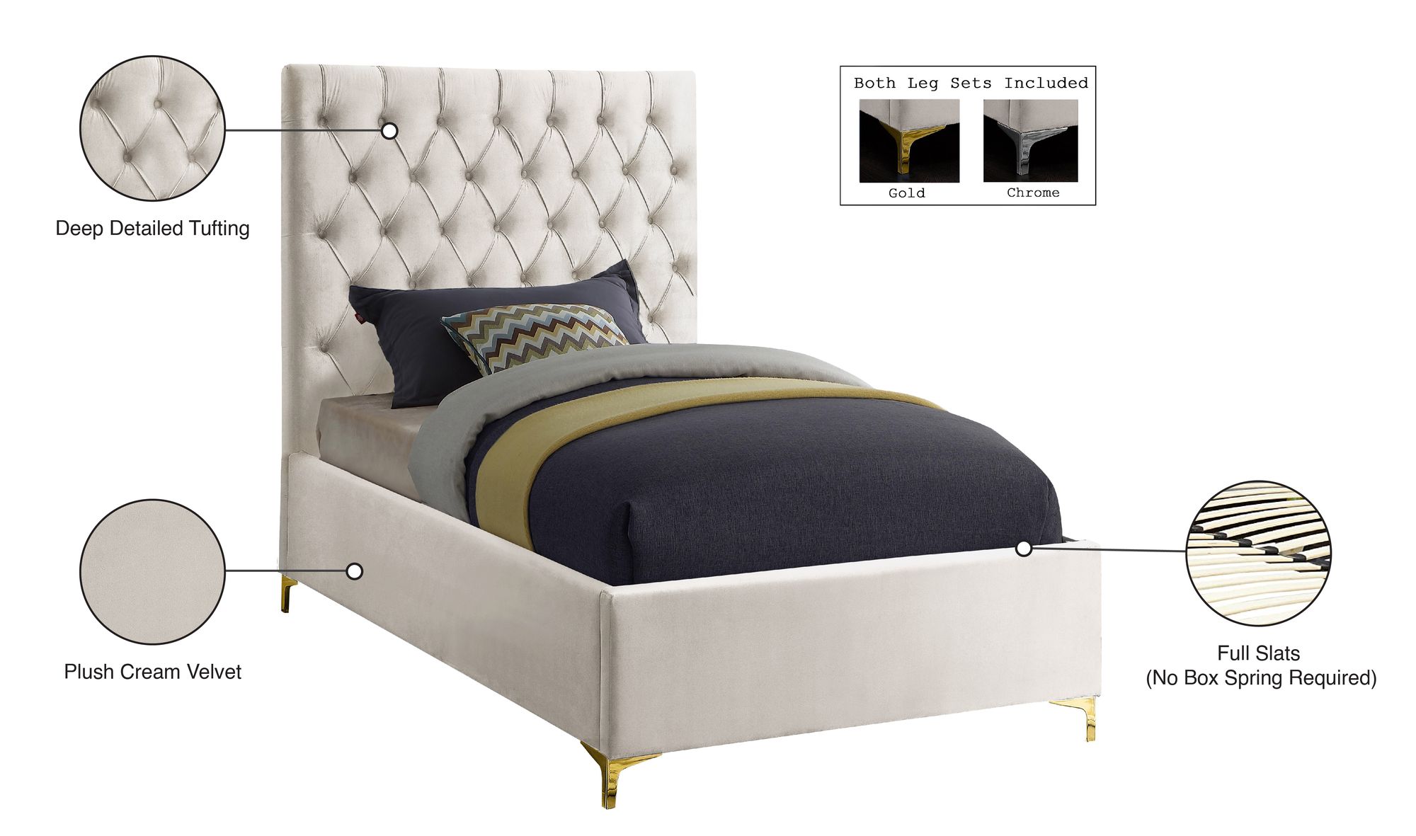 Cruz Velvet Twin Size Bed