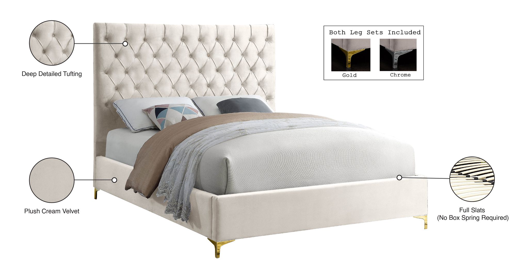 Cruz Velvet Full Size Bed