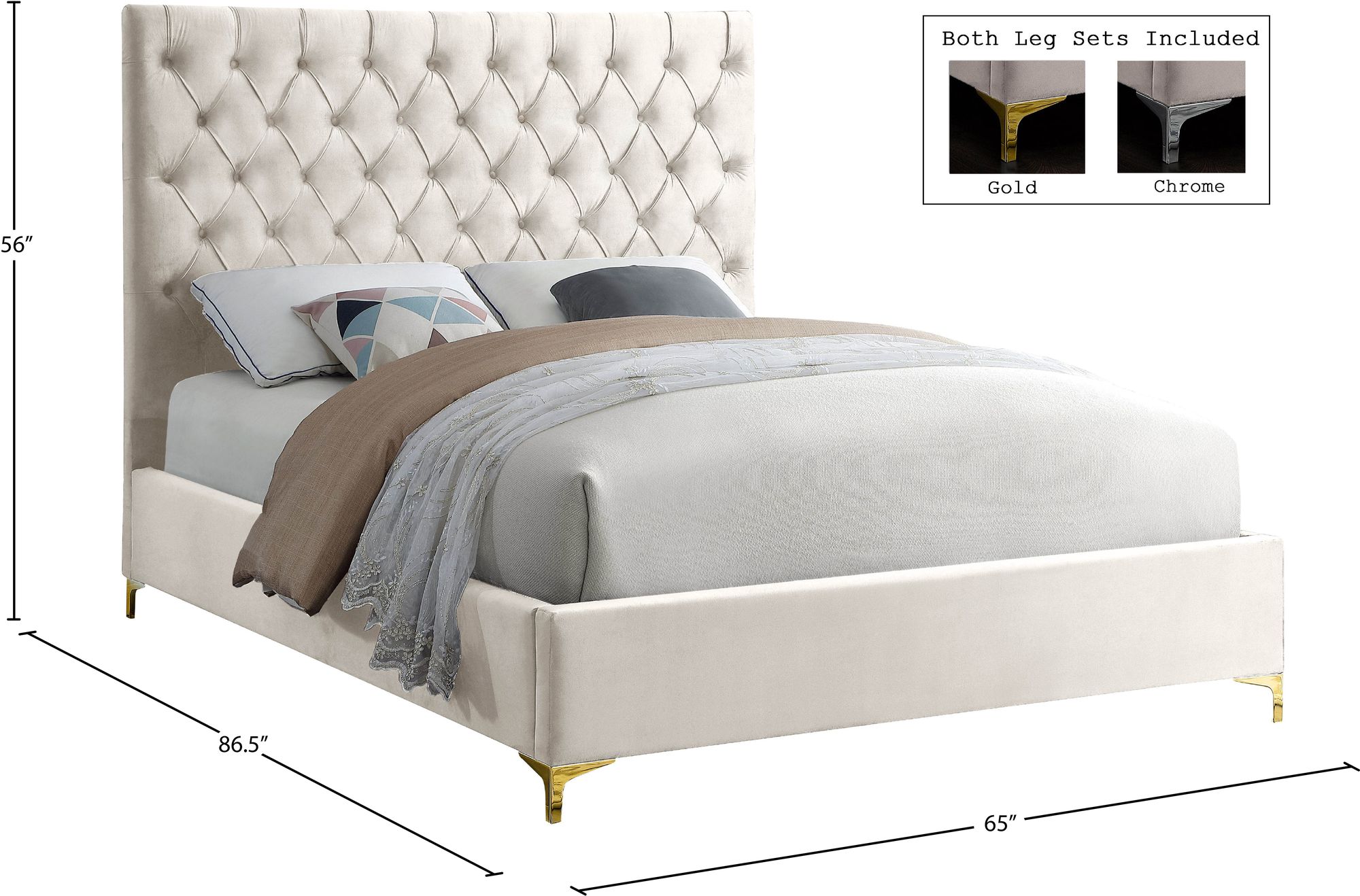 Cruz Velvet Queen Size Bed