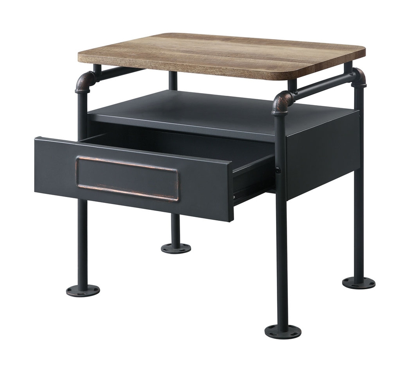 Nicipolis Wood/Metal Side Table/Nightstand
