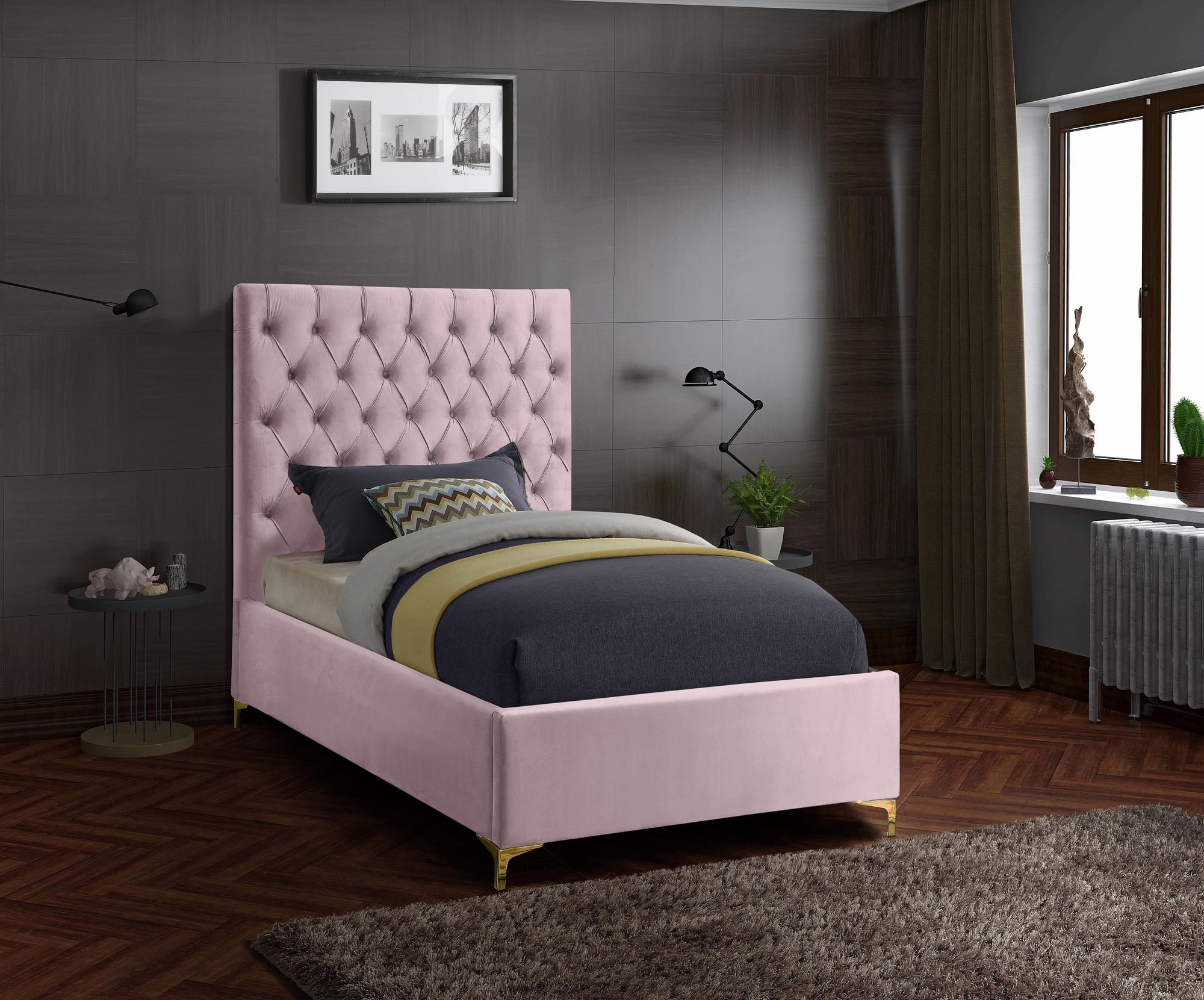 Cruz Velvet Twin Size Bed