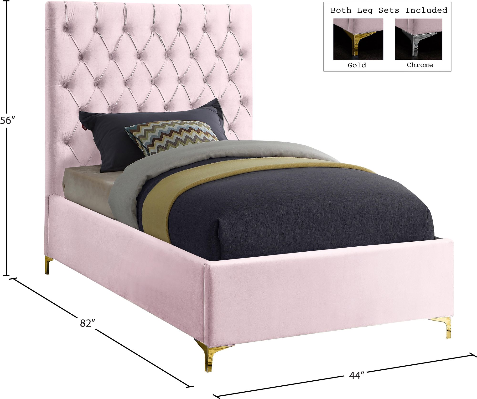 Cruz Velvet Twin Size Bed