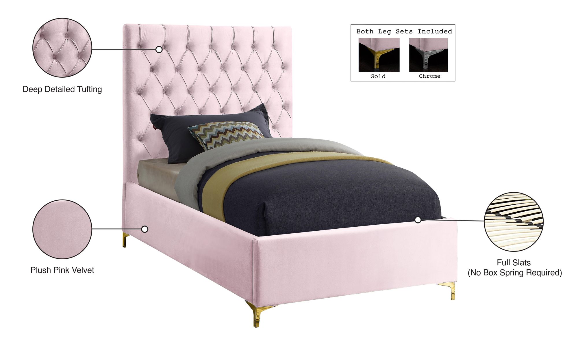 Cruz Velvet Twin Size Bed
