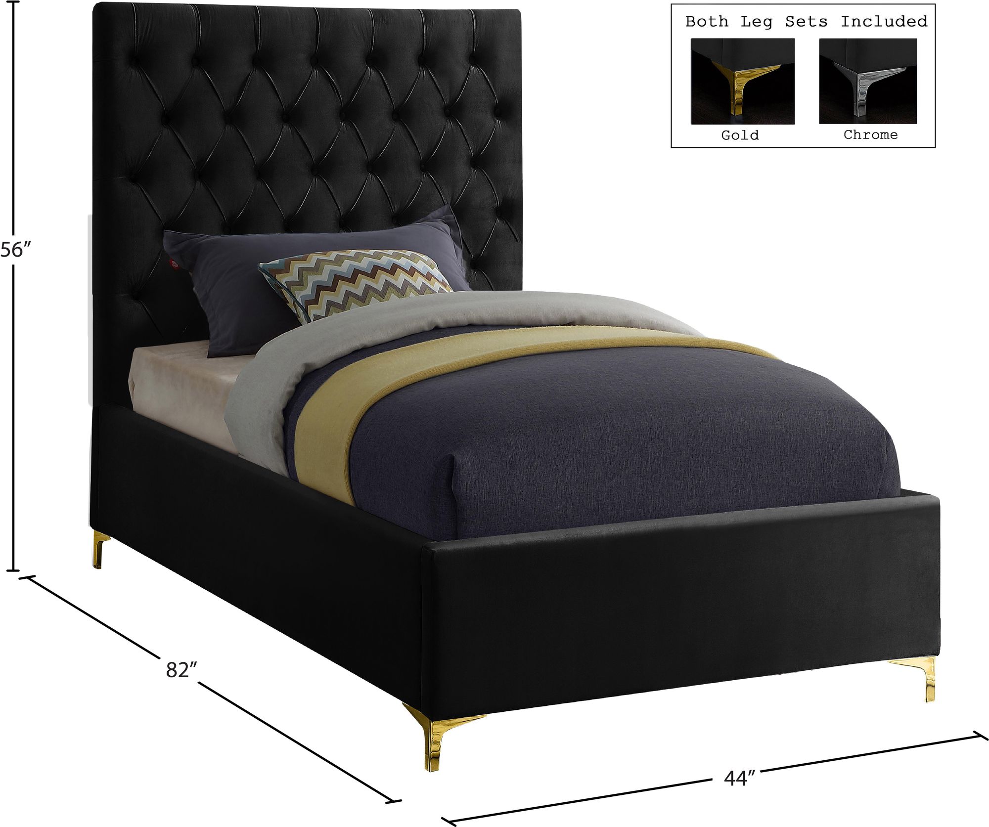 Cruz Velvet Twin Size Bed