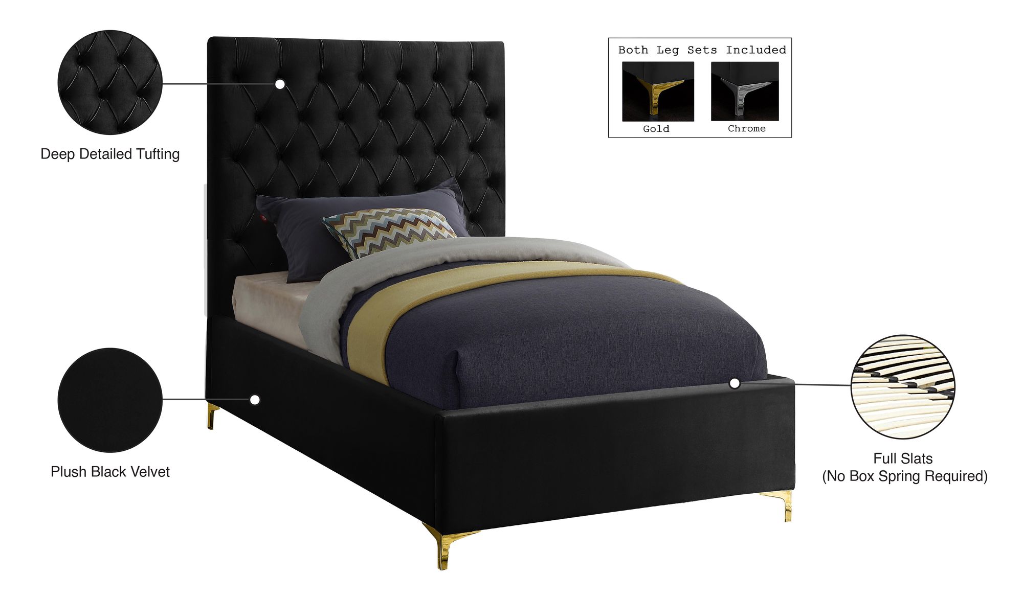 Cruz Velvet Twin Size Bed
