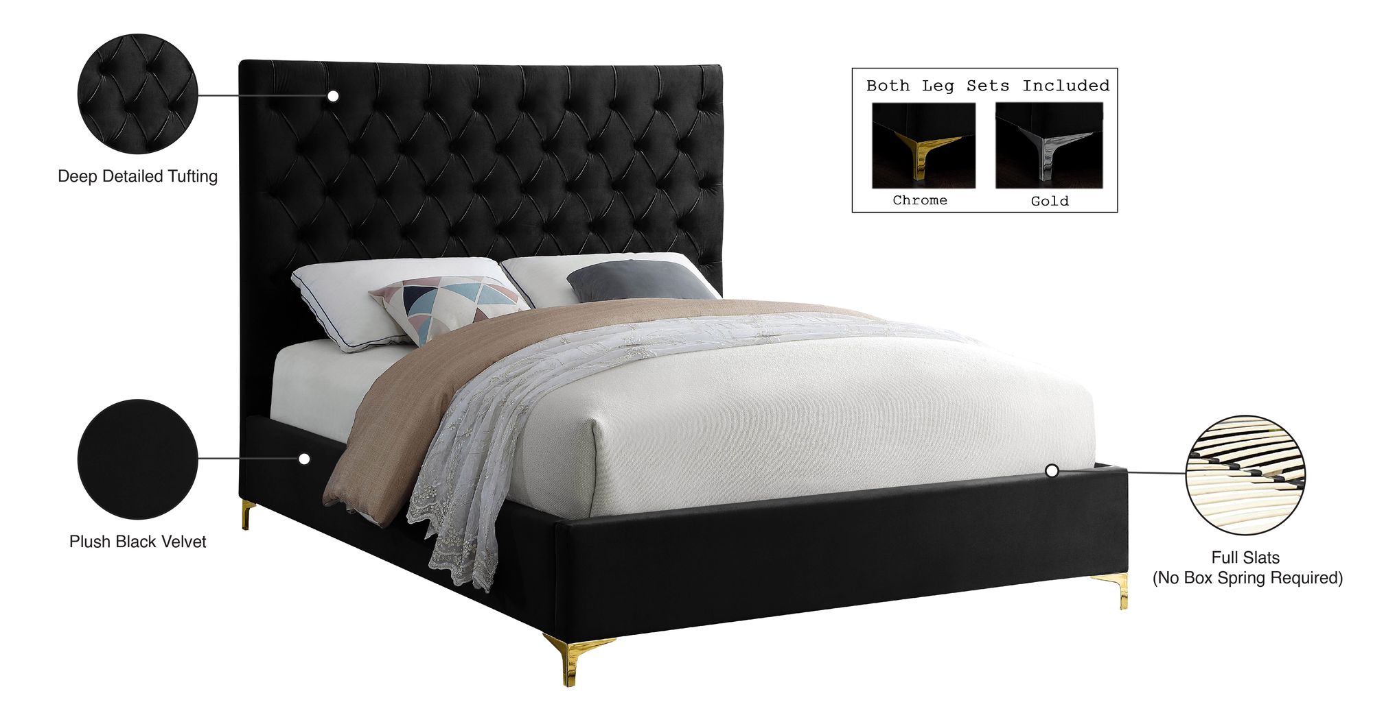 Cruz Velvet Full Size Bed
