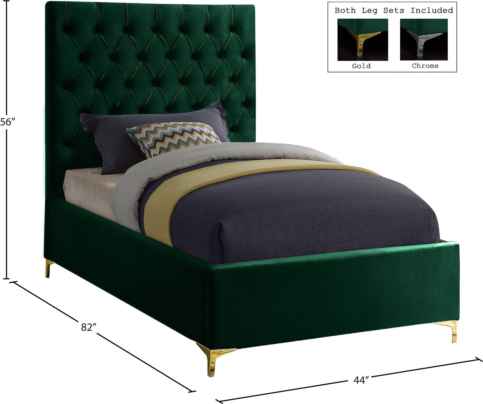 Cruz Velvet Twin Size Bed