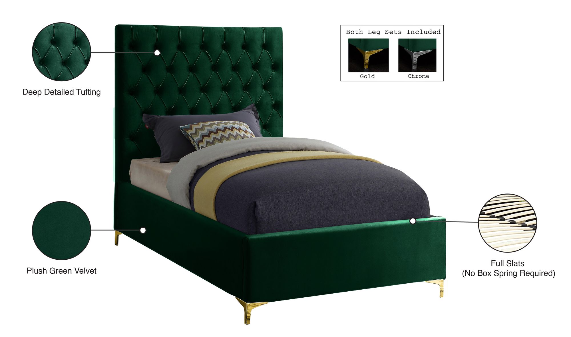 Cruz Velvet Twin Size Bed