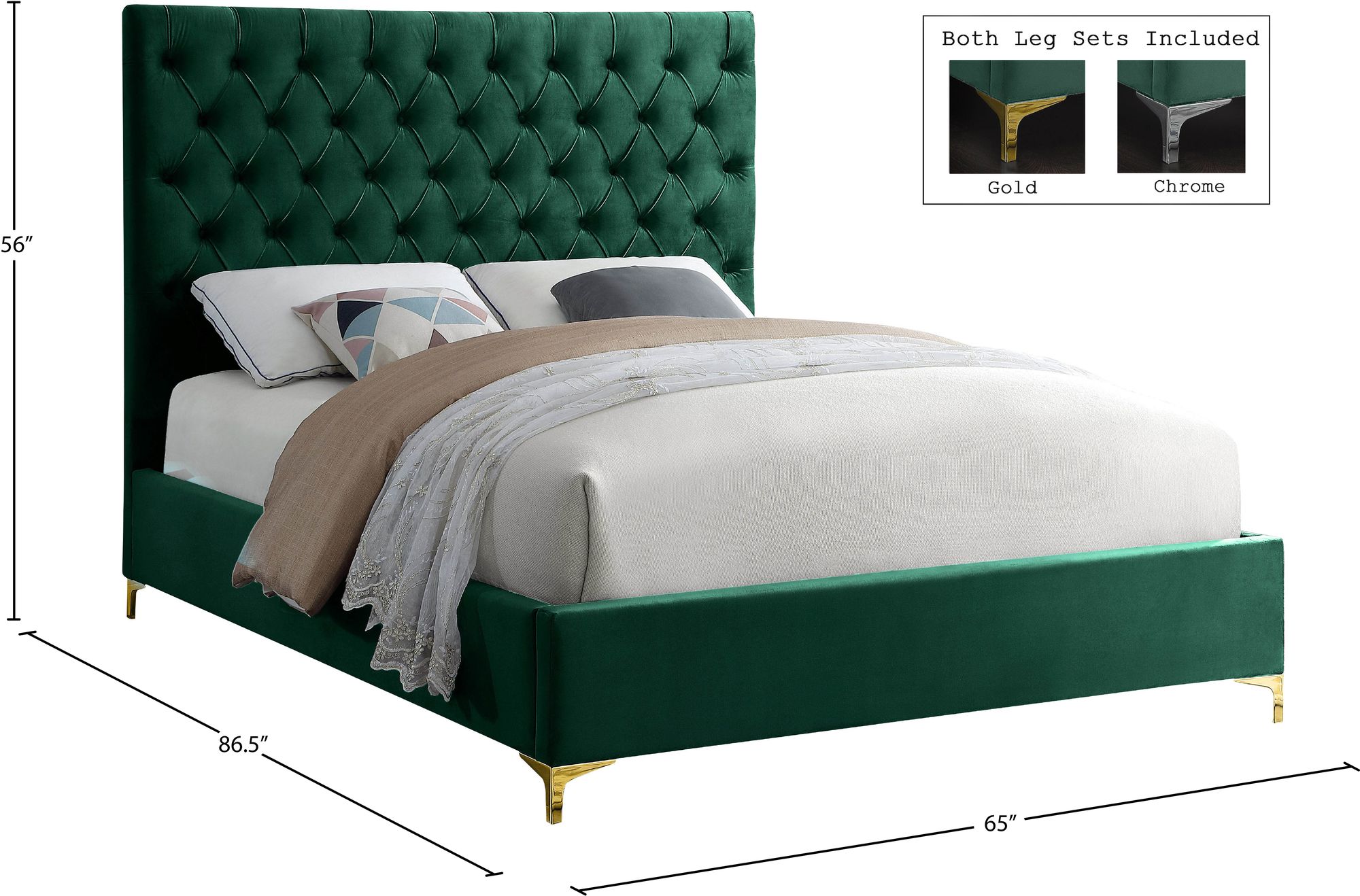 Cruz Velvet Queen Size Bed