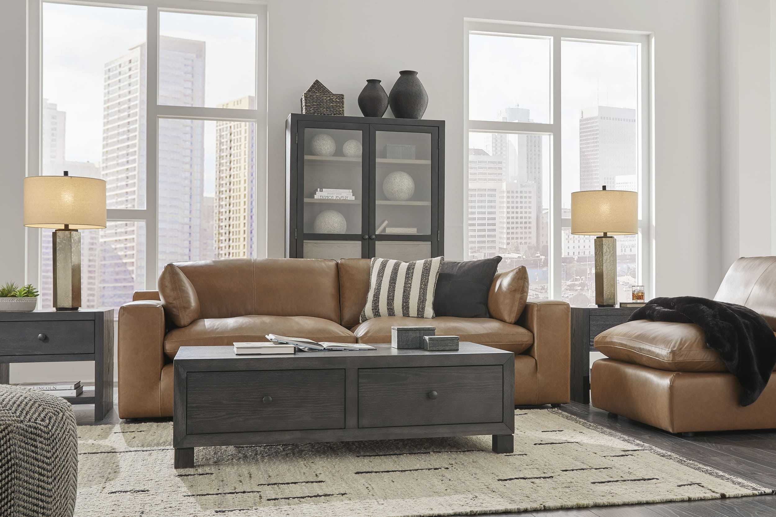 Emilia 2-Piece Leather Modular Loveseat