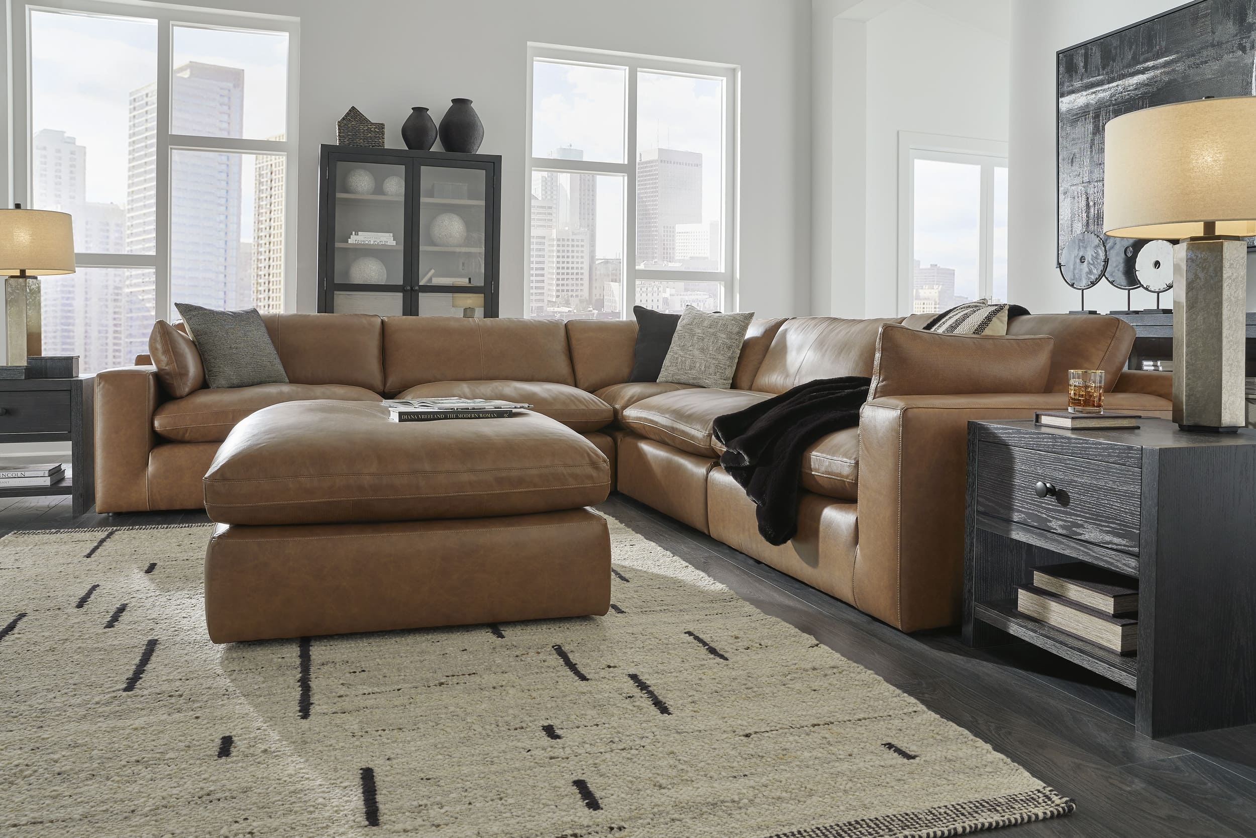 Emilia 5-Piece Leather Modular Sectional