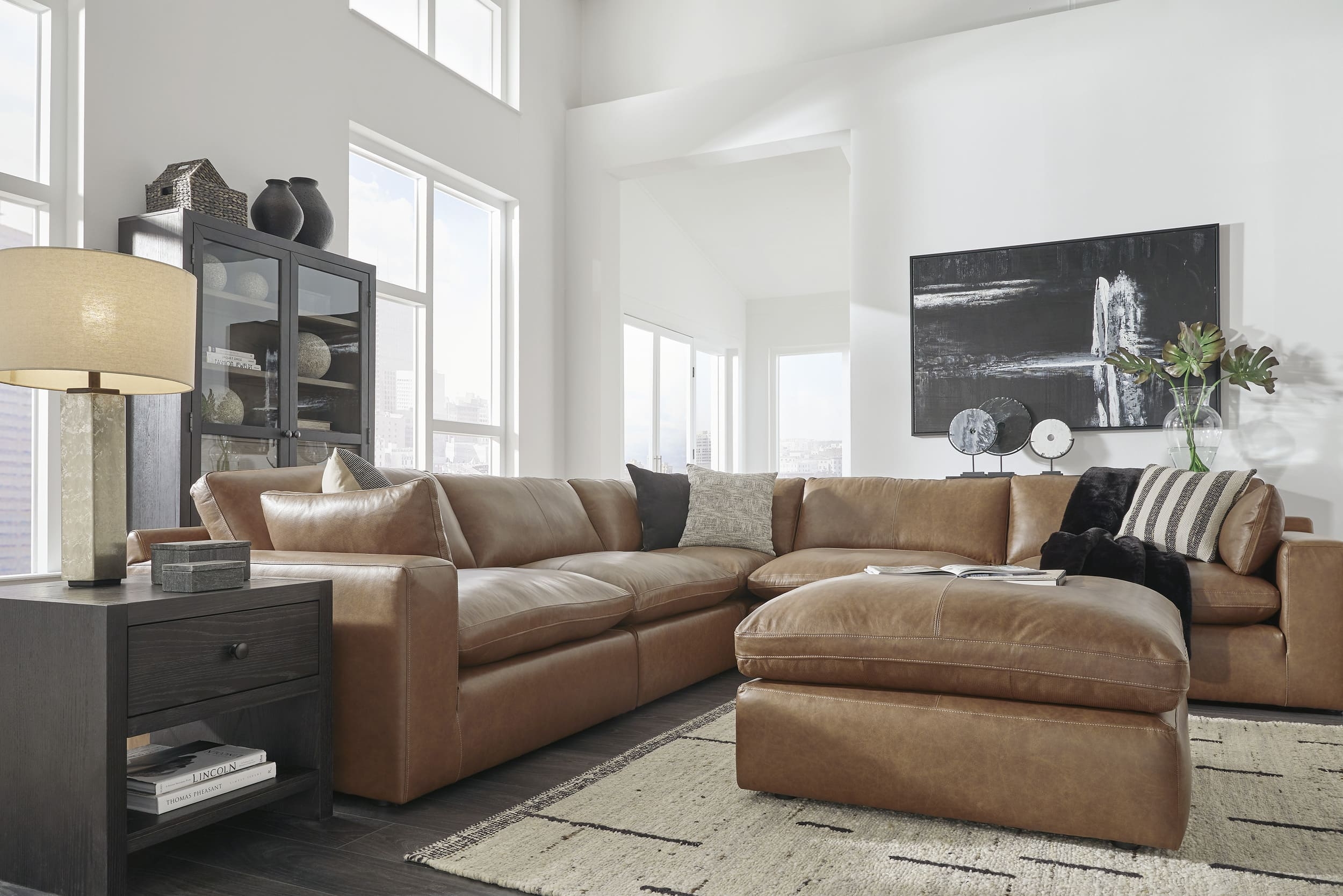 Emilia Leather Oversized Accent Ottoman