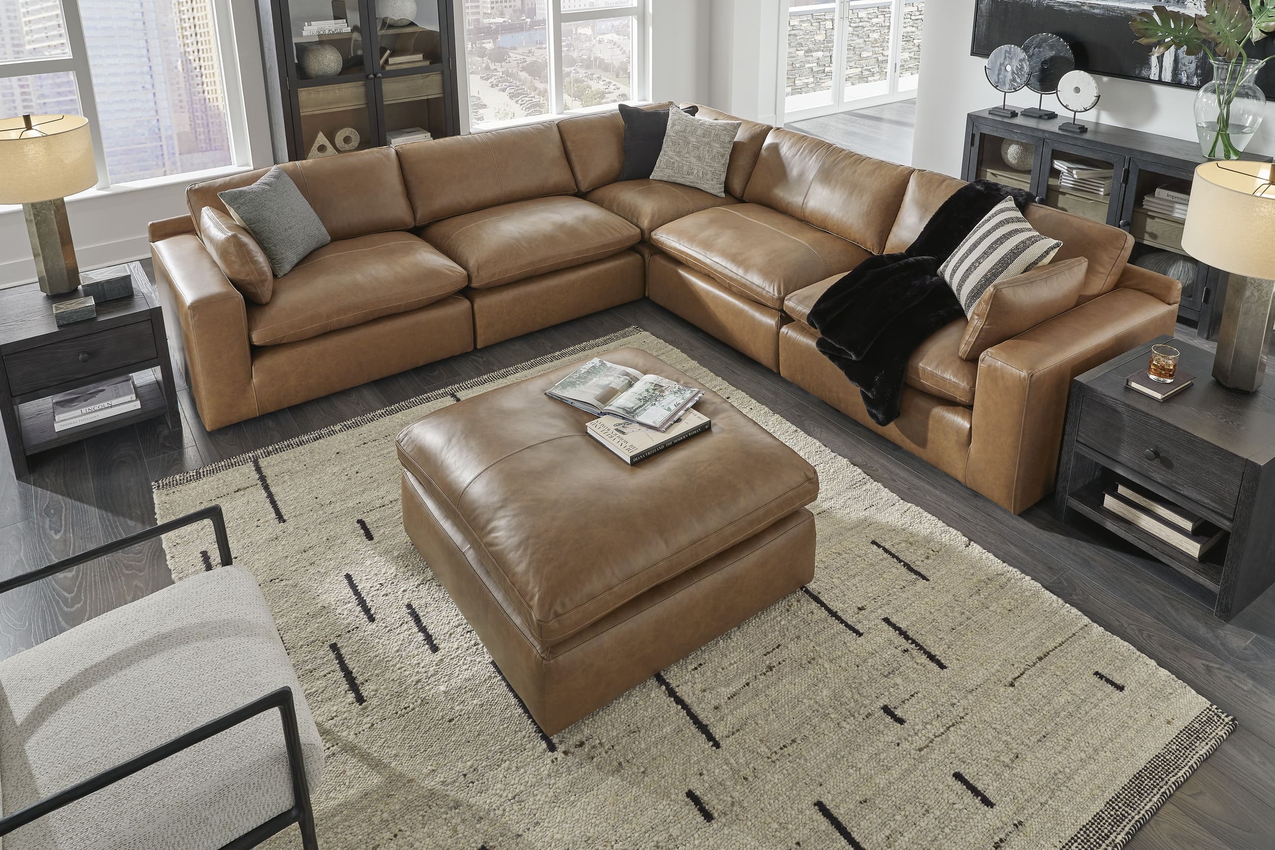 Emilia Leather Oversized Accent Ottoman