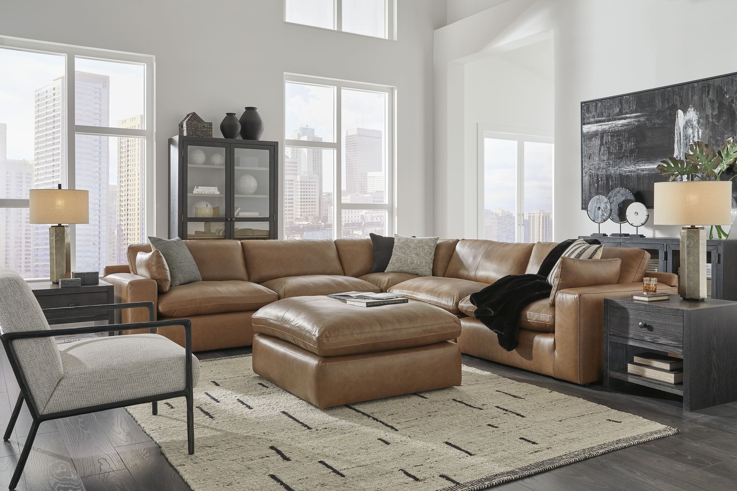 Emilia Leather Oversized Accent Ottoman