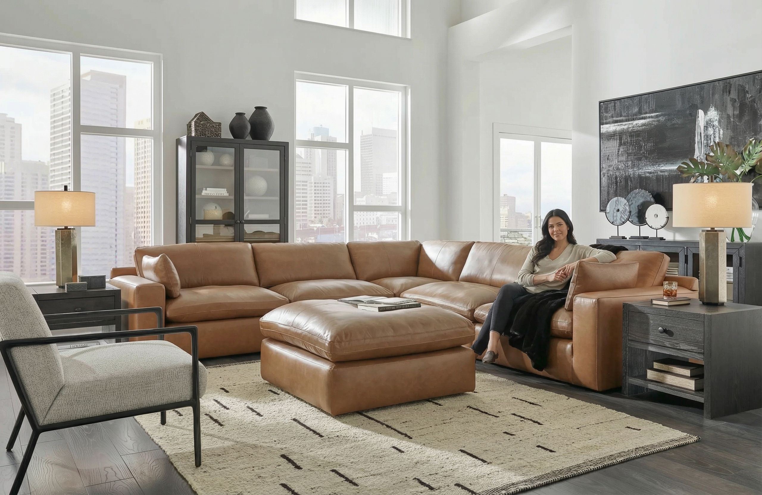 Emilia 5-Piece Leather Modular Sectional