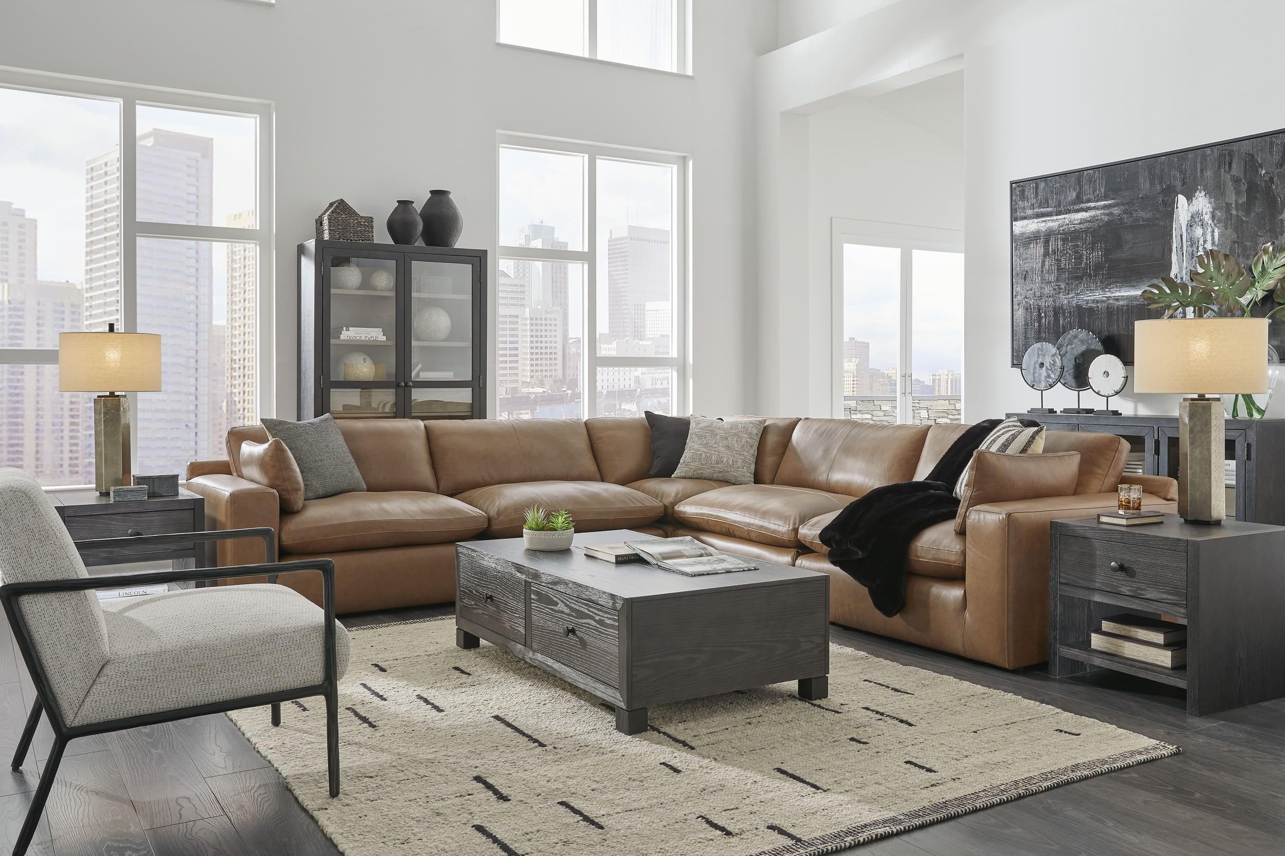Emilia 5-Piece Leather Modular Sectional