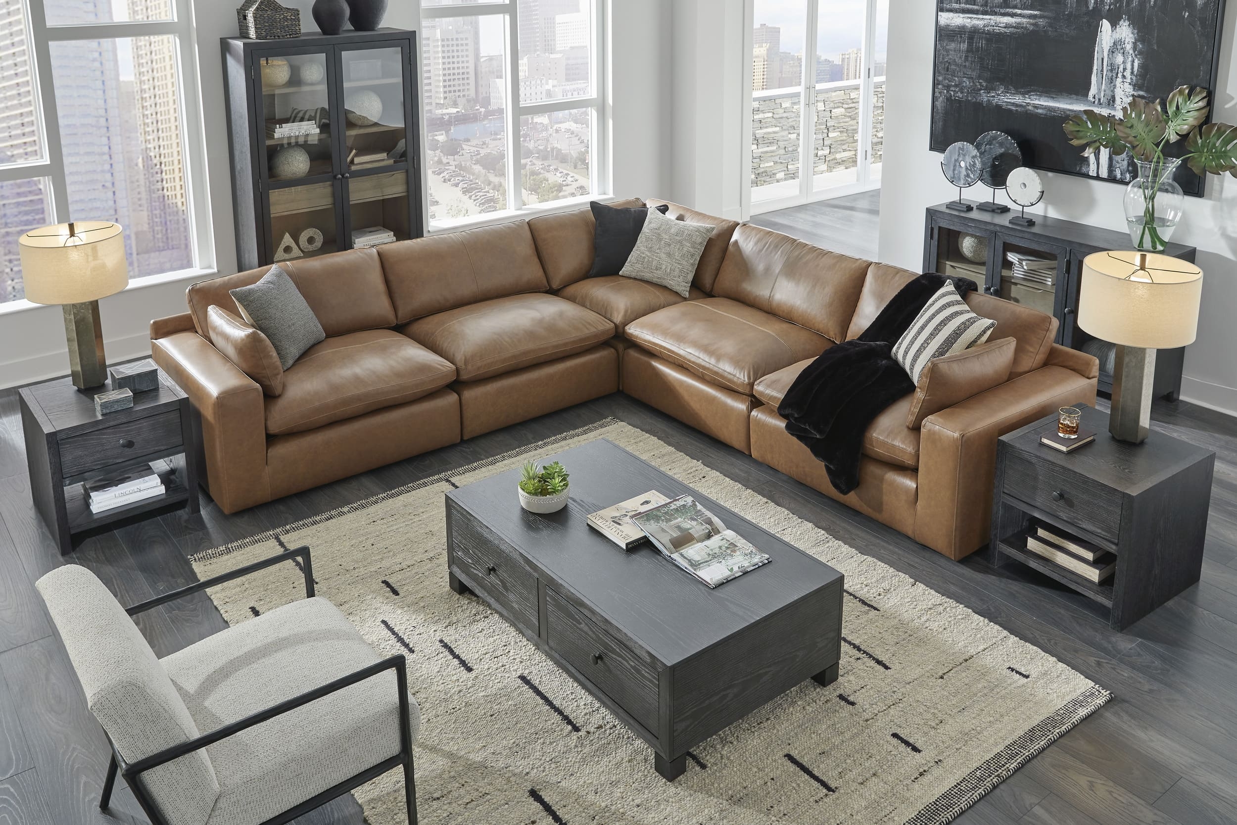 Emilia 5-Piece Leather Modular Sectional