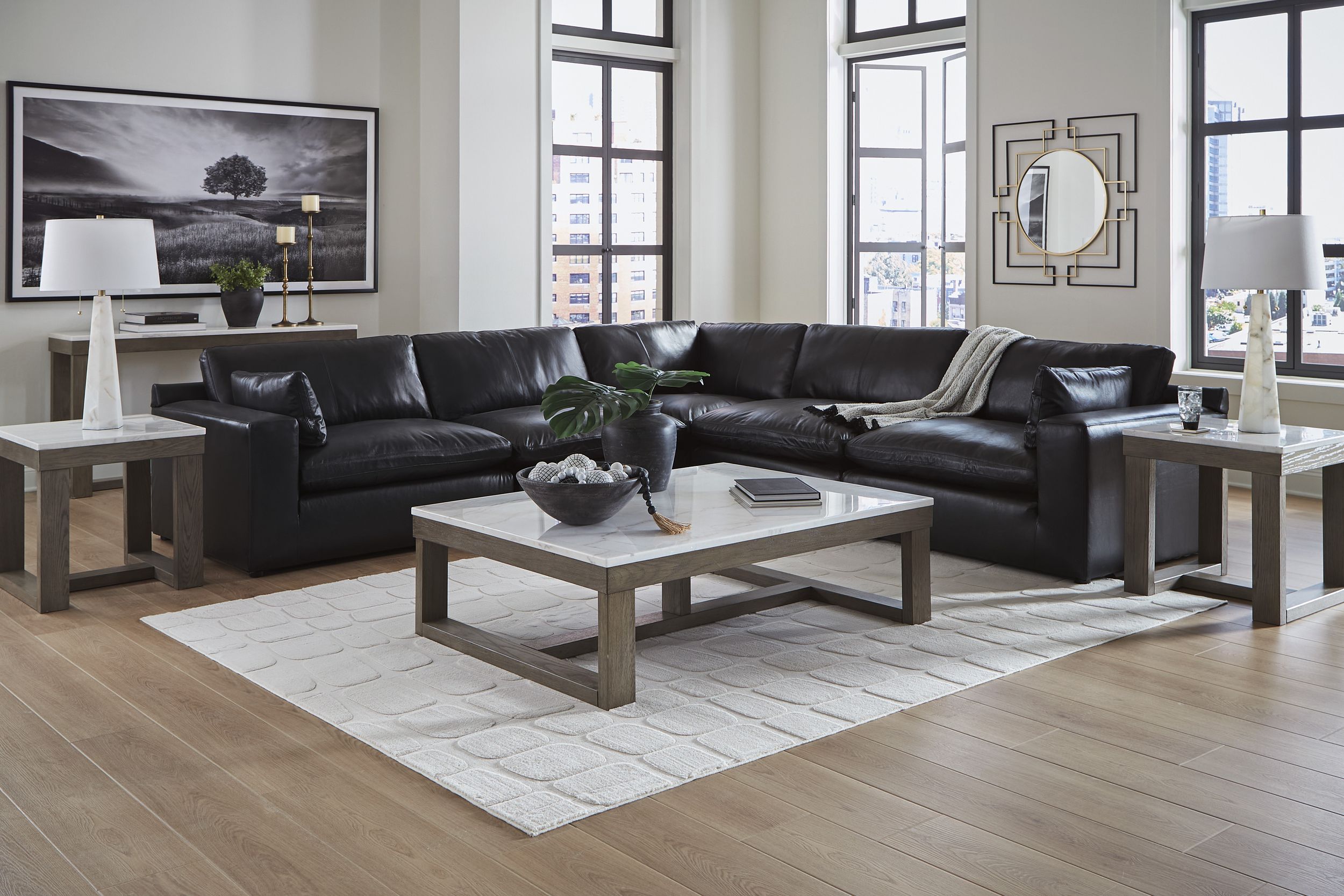 Emilia 5-Piece Leather Modular Sectional