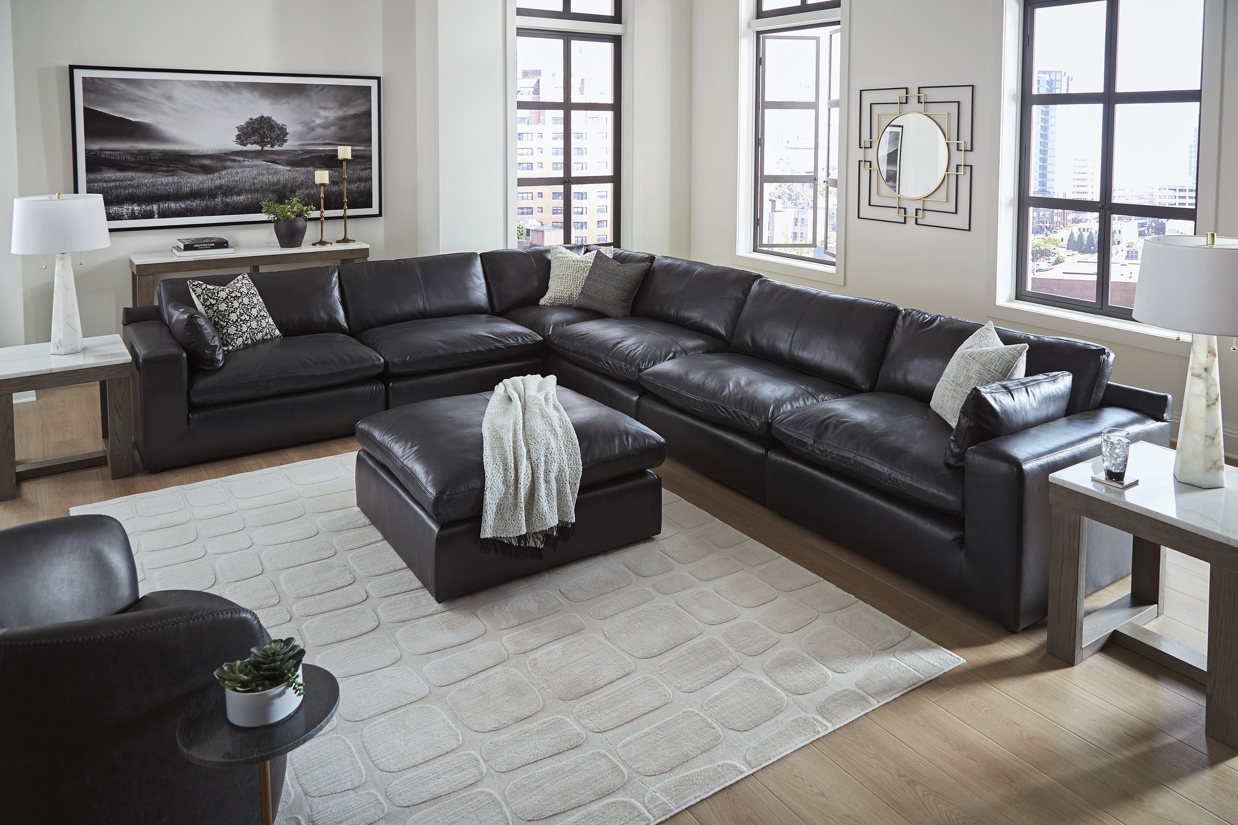 Emilia Leather Oversized Accent Ottoman