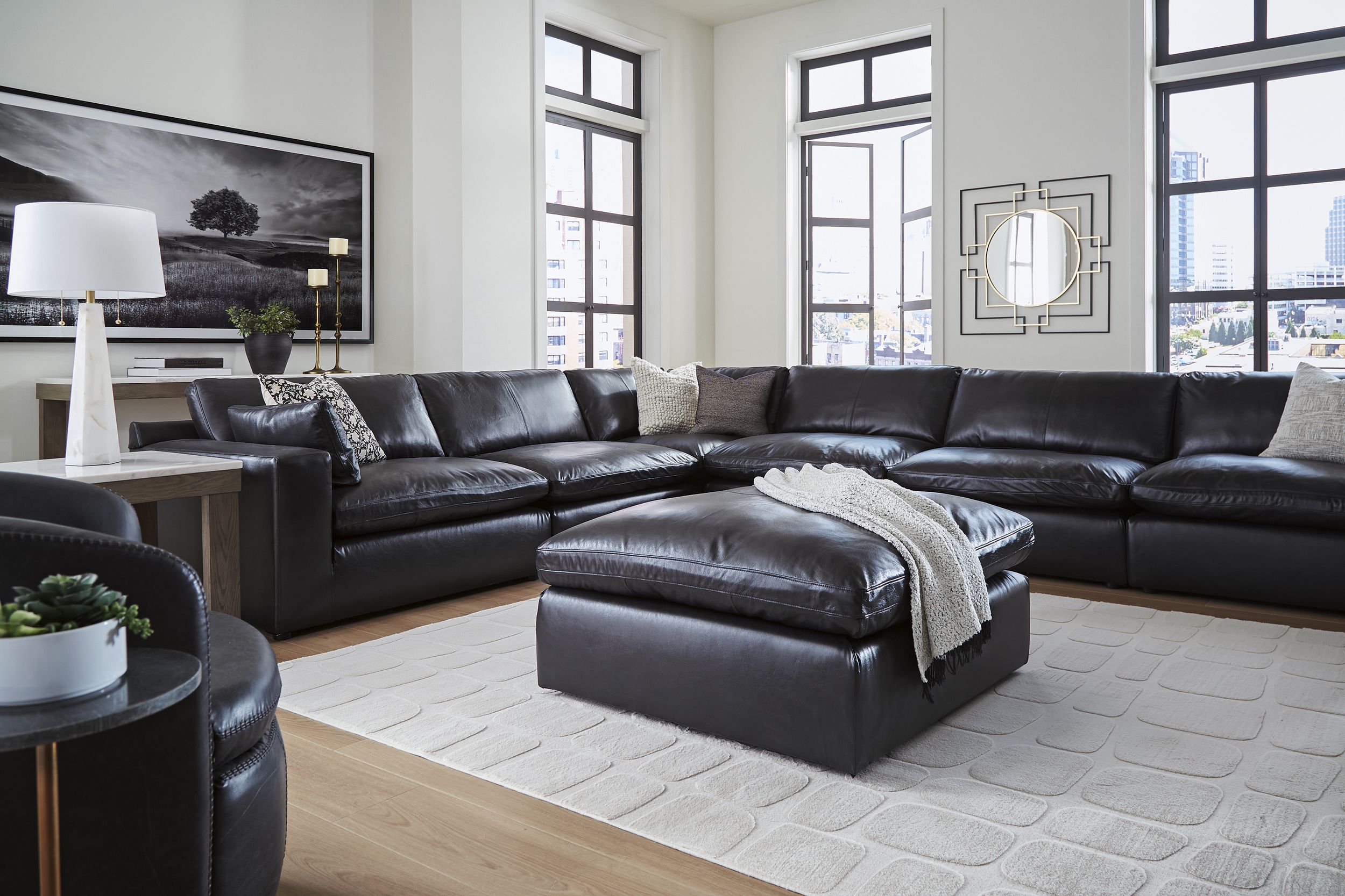 Emilia Leather Oversized Accent Ottoman