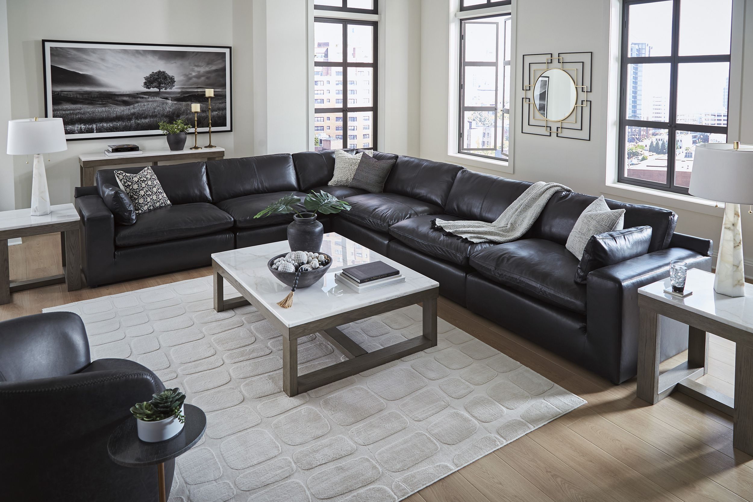 Emilia 6-Piece Leather Modular Sectional