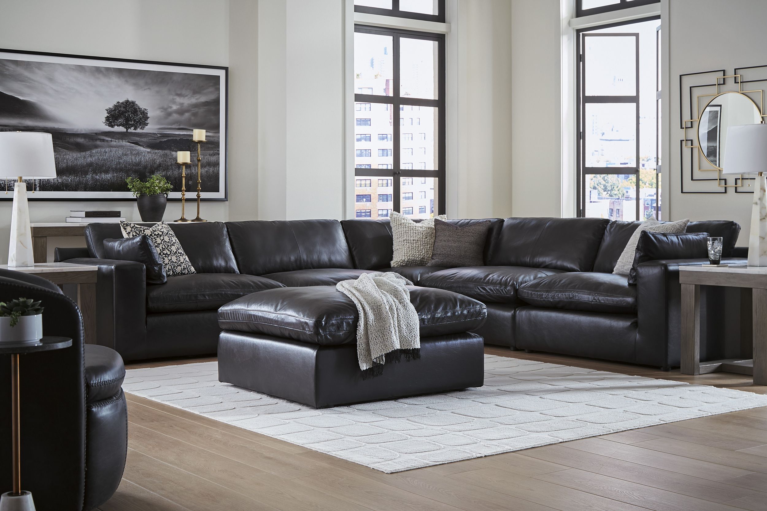 Emilia Leather Oversized Accent Ottoman