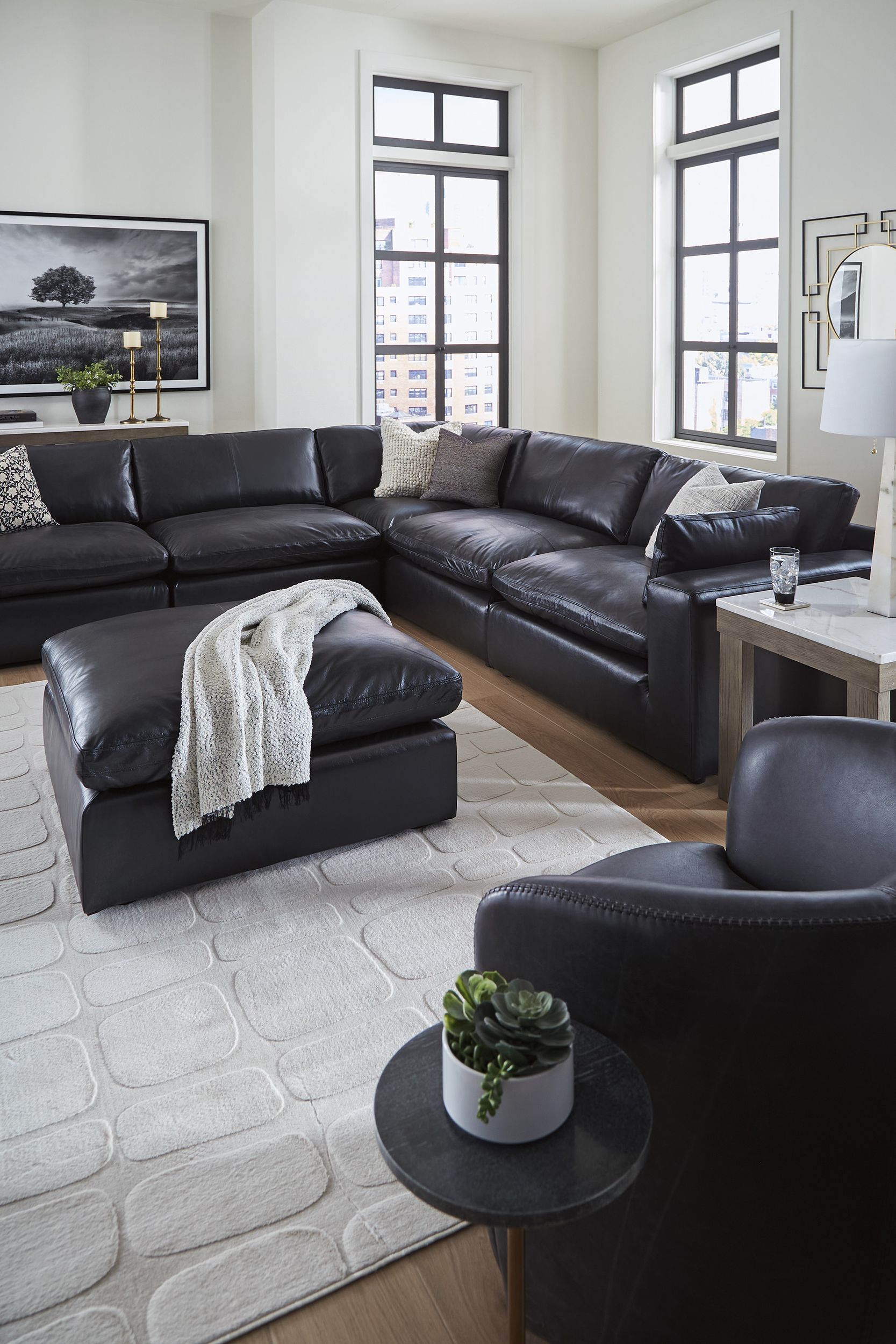 Emilia Leather Oversized Accent Ottoman