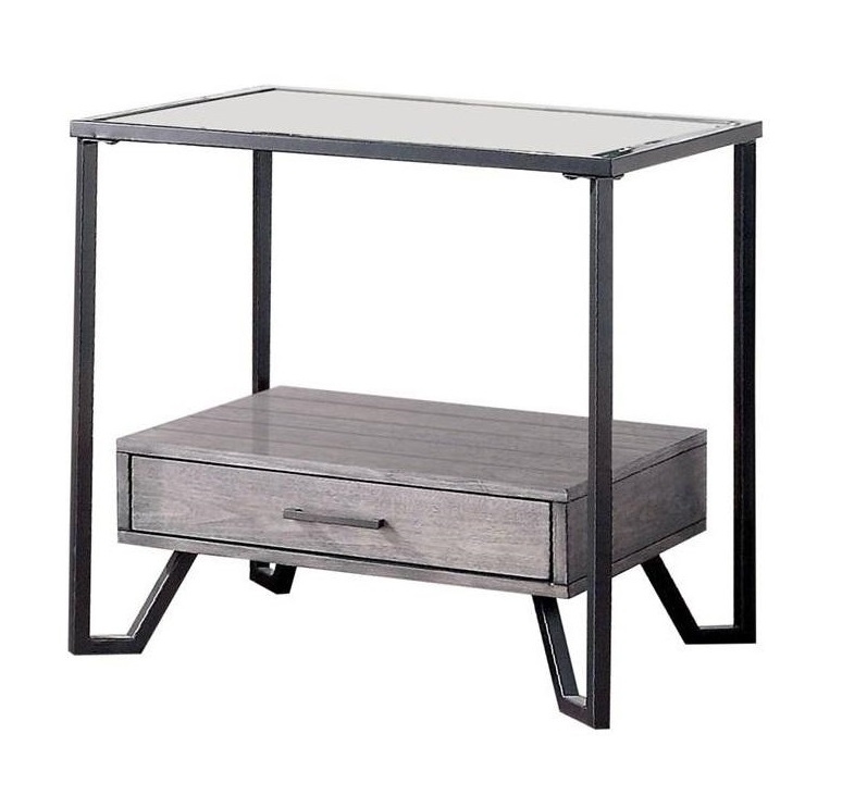 Ponderay Glass/Metal/Wood Storage End Table w/Drawer