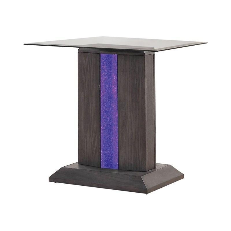 Rhyl Glass/Wood End Table w/LED Light