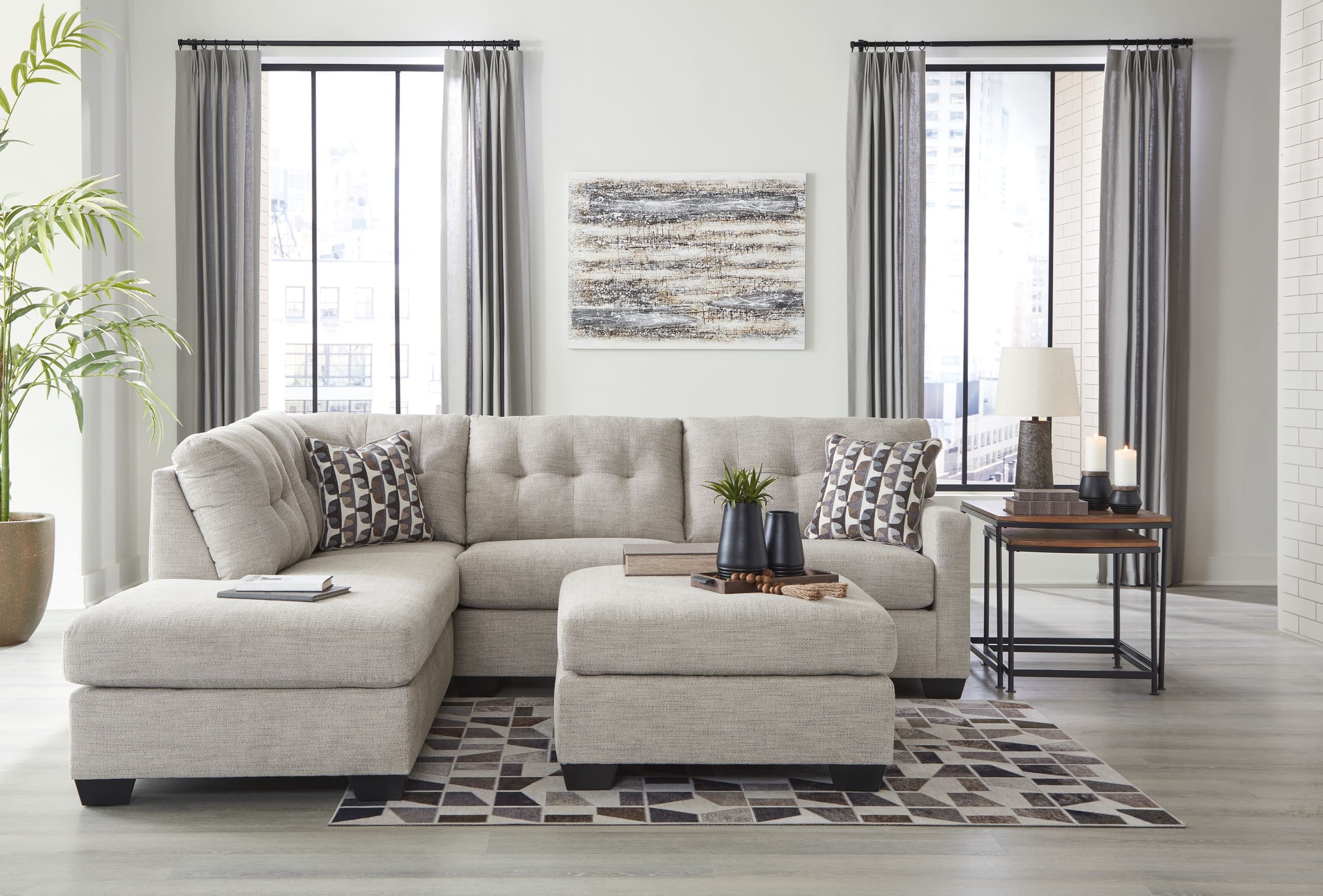 Mahoney 2-Piece Polyester L-Shaped Sectional Sofa w/Left Arm Chaise Facing