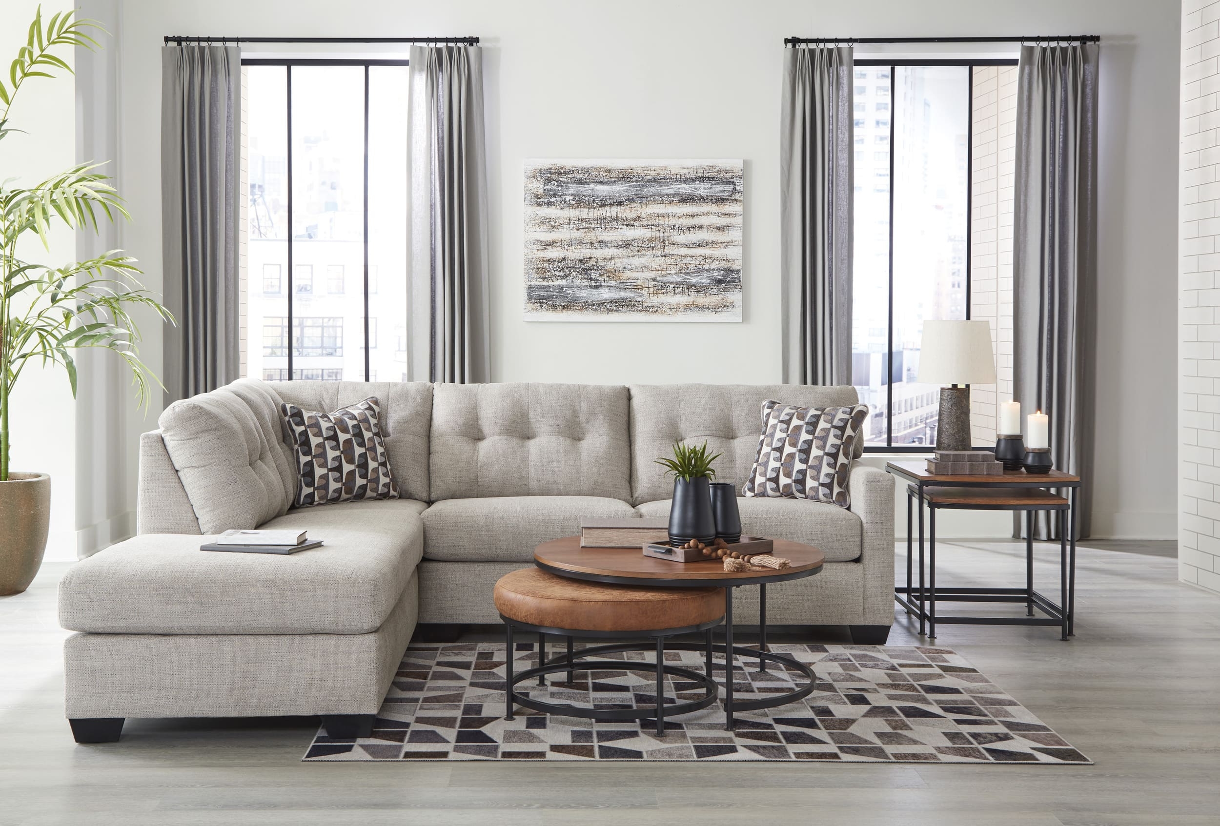 Mahoney 2-Piece Polyester L-Shaped Sectional Sofa w/Left Arm Chaise Facing