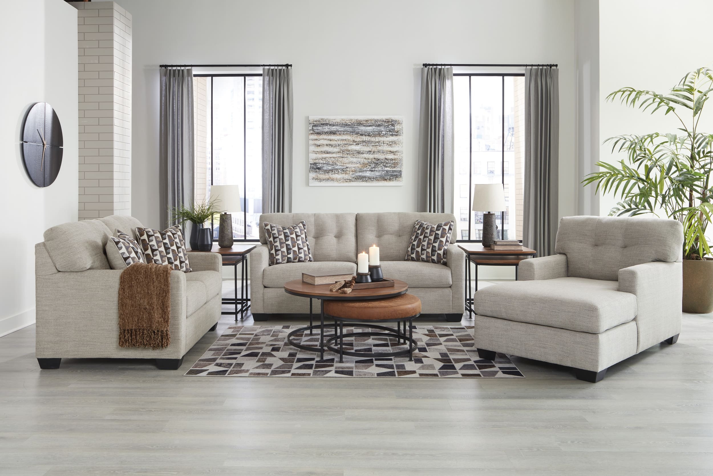 Ashley Mahoney Polyester Pebble Sofa, Loveseat And Chair