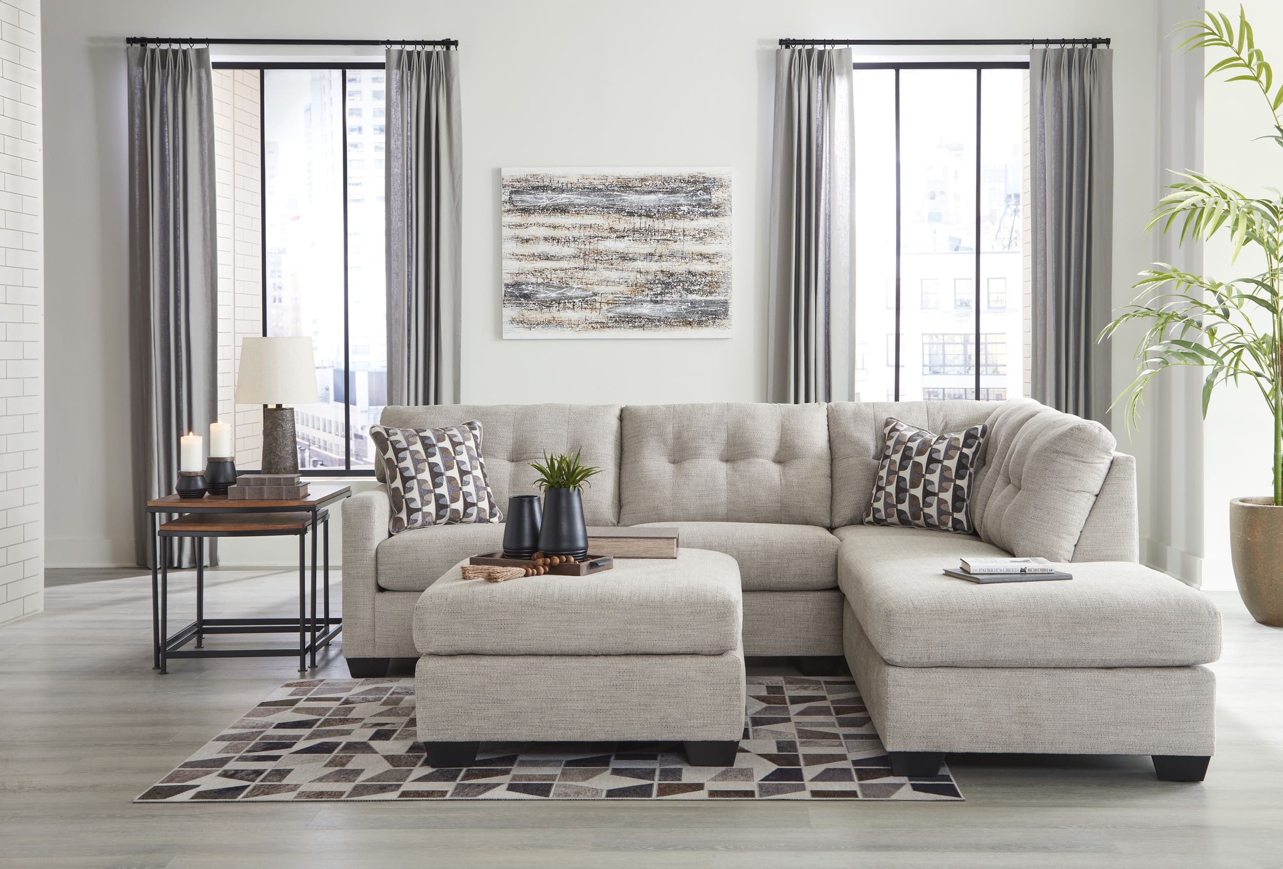 Mahoney 2-Piece Polyester L-Shaped Sectional Sleeper w/Right Arm Chaise Facing