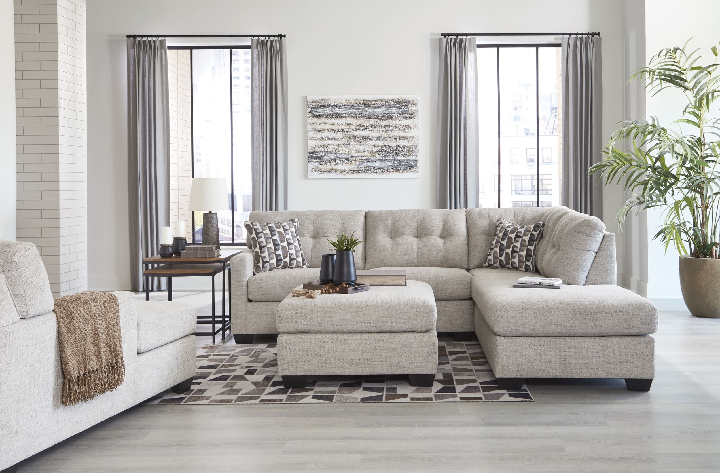 Mahoney 2-Piece Polyester L-Shaped Sectional Sleeper w/Right Arm Chaise Facing