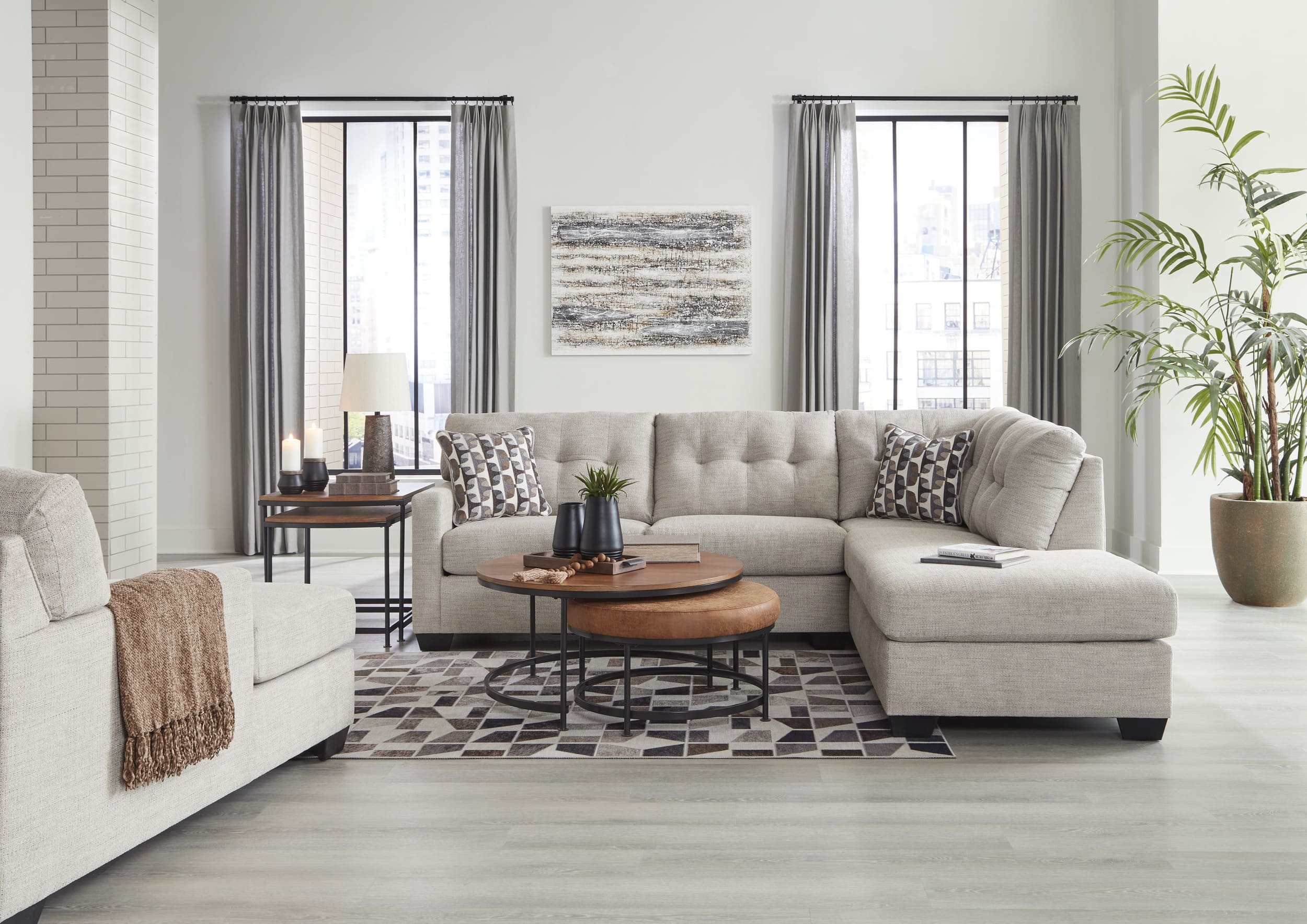 Mahoney 2-Piece Polyester L-Shaped Sectional Sleeper w/Right Arm Chaise Facing