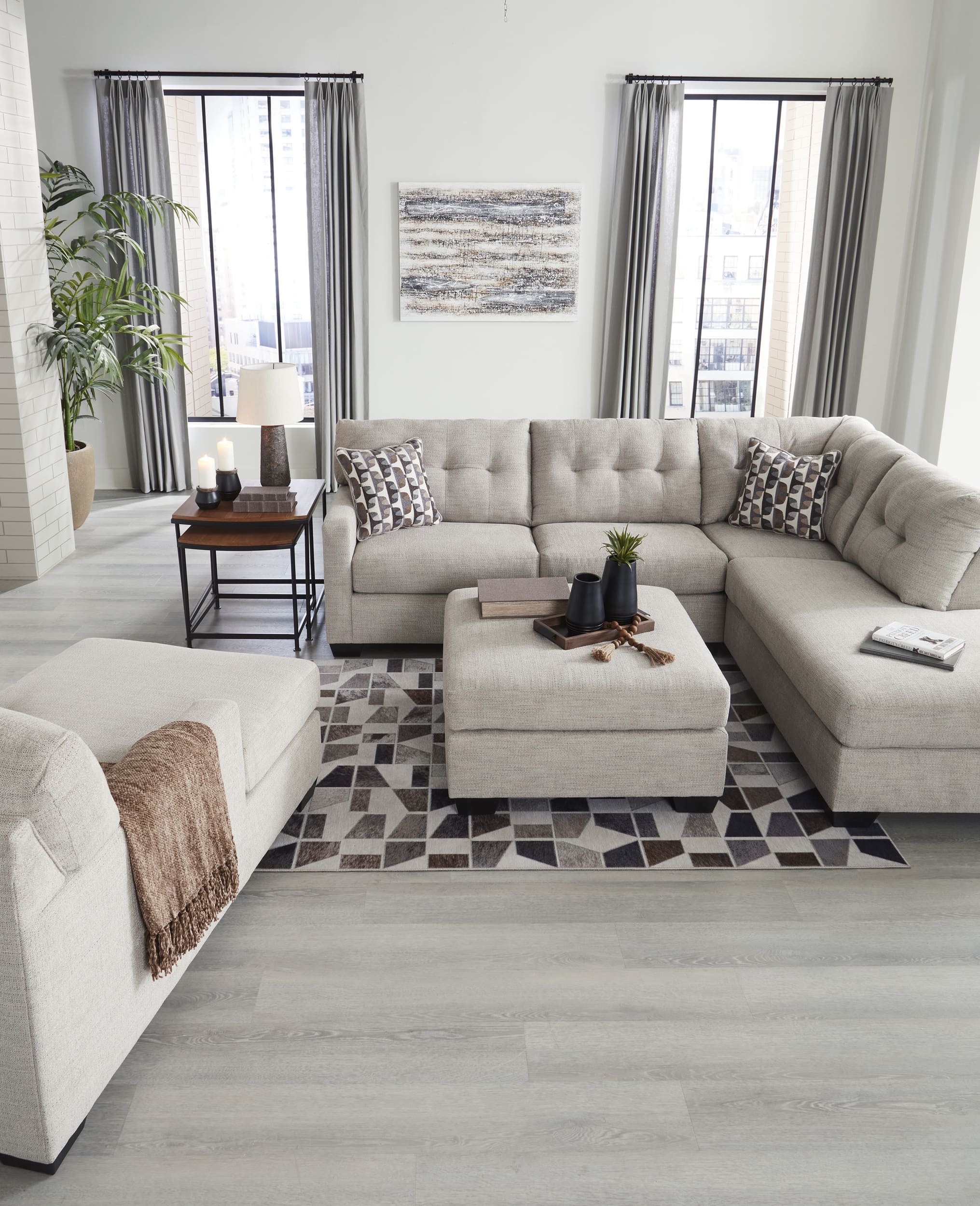 Mahoney Pebble Sectional Sofa Chaise And Ottoman