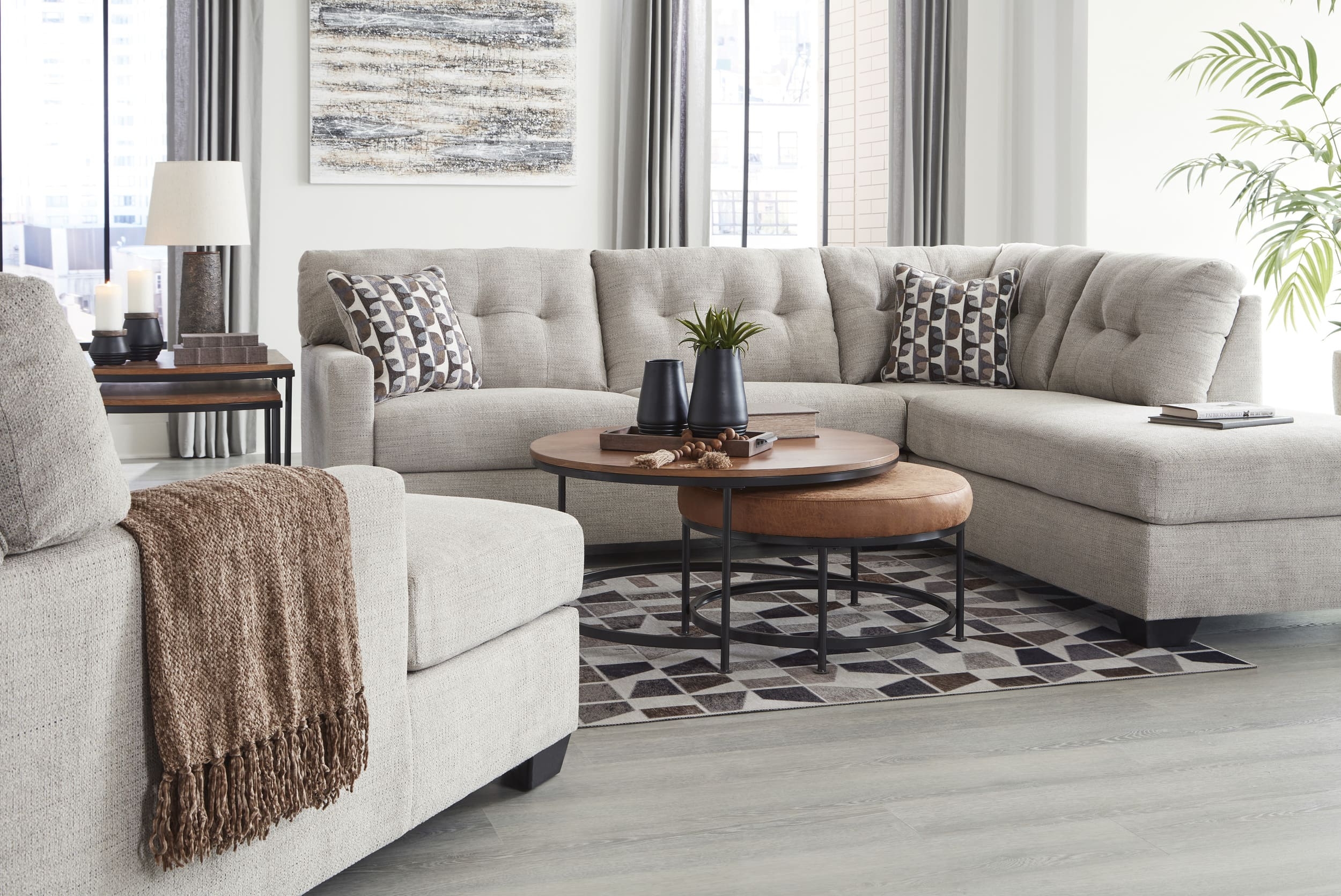 Mahoney 2-Piece Polyester L-Shaped Sectional Sleeper w/Right Arm Chaise Facing