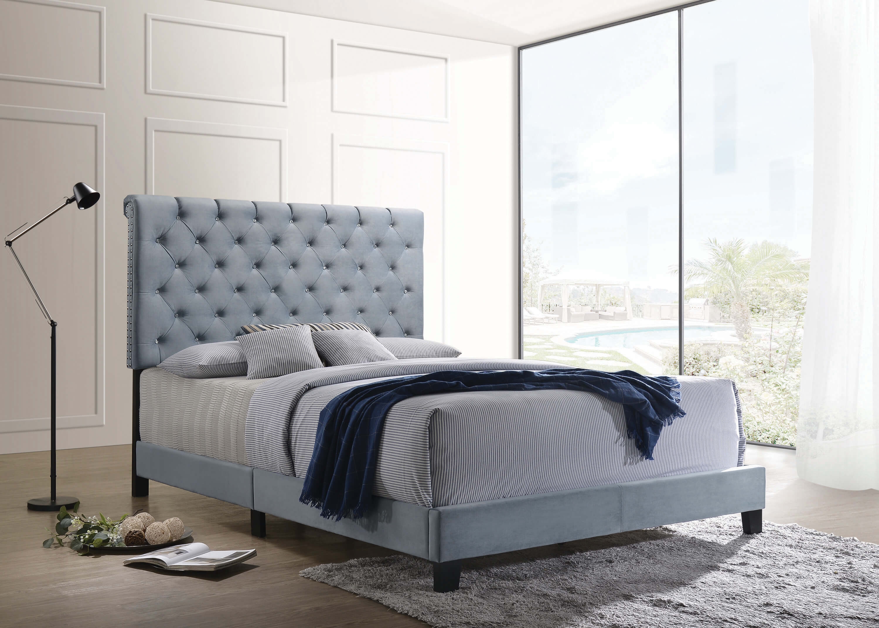 Warner Velvet Upholstered Bed, Eastern King Size