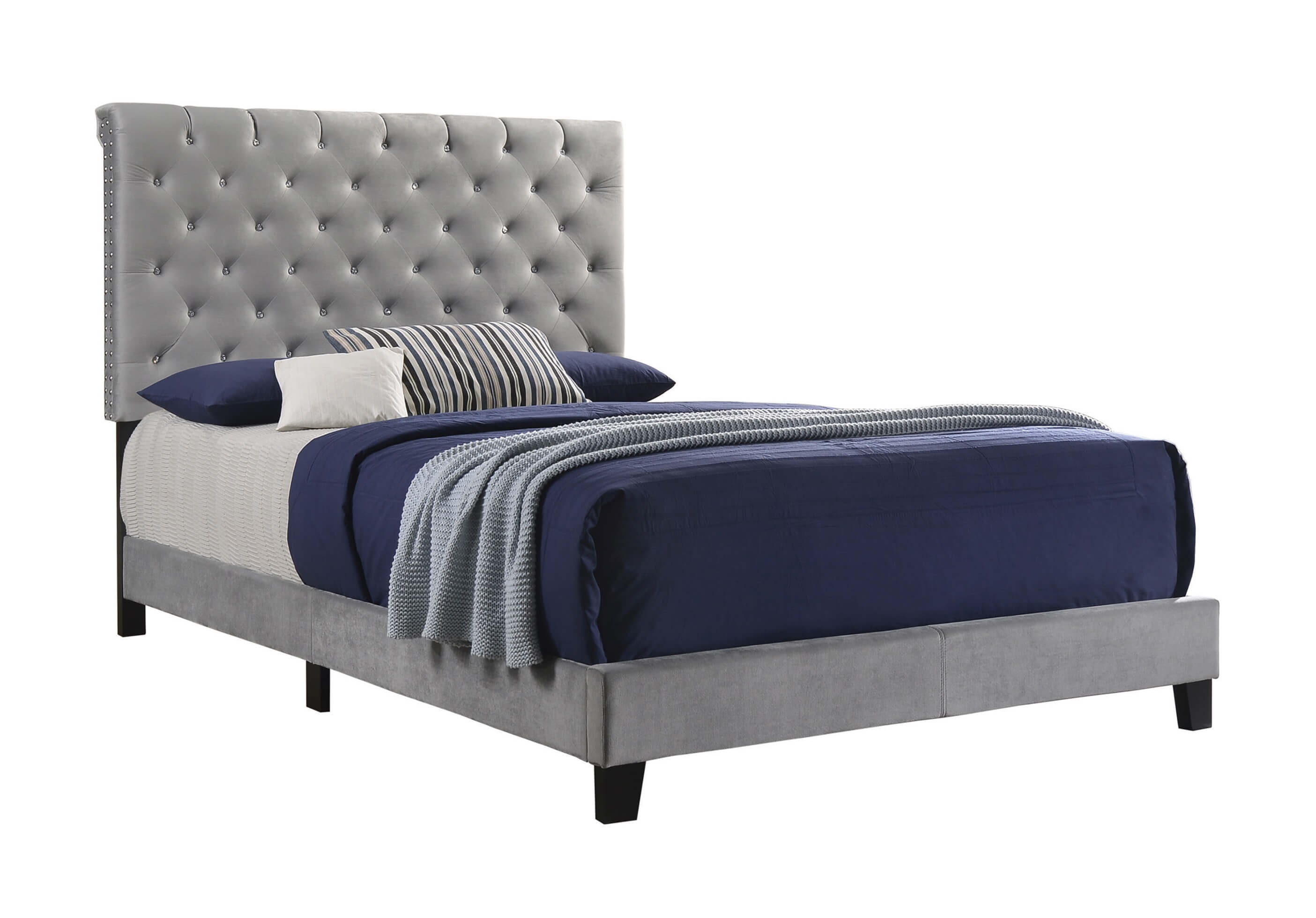 Warner Velvet Upholstered Bed, Queen Size