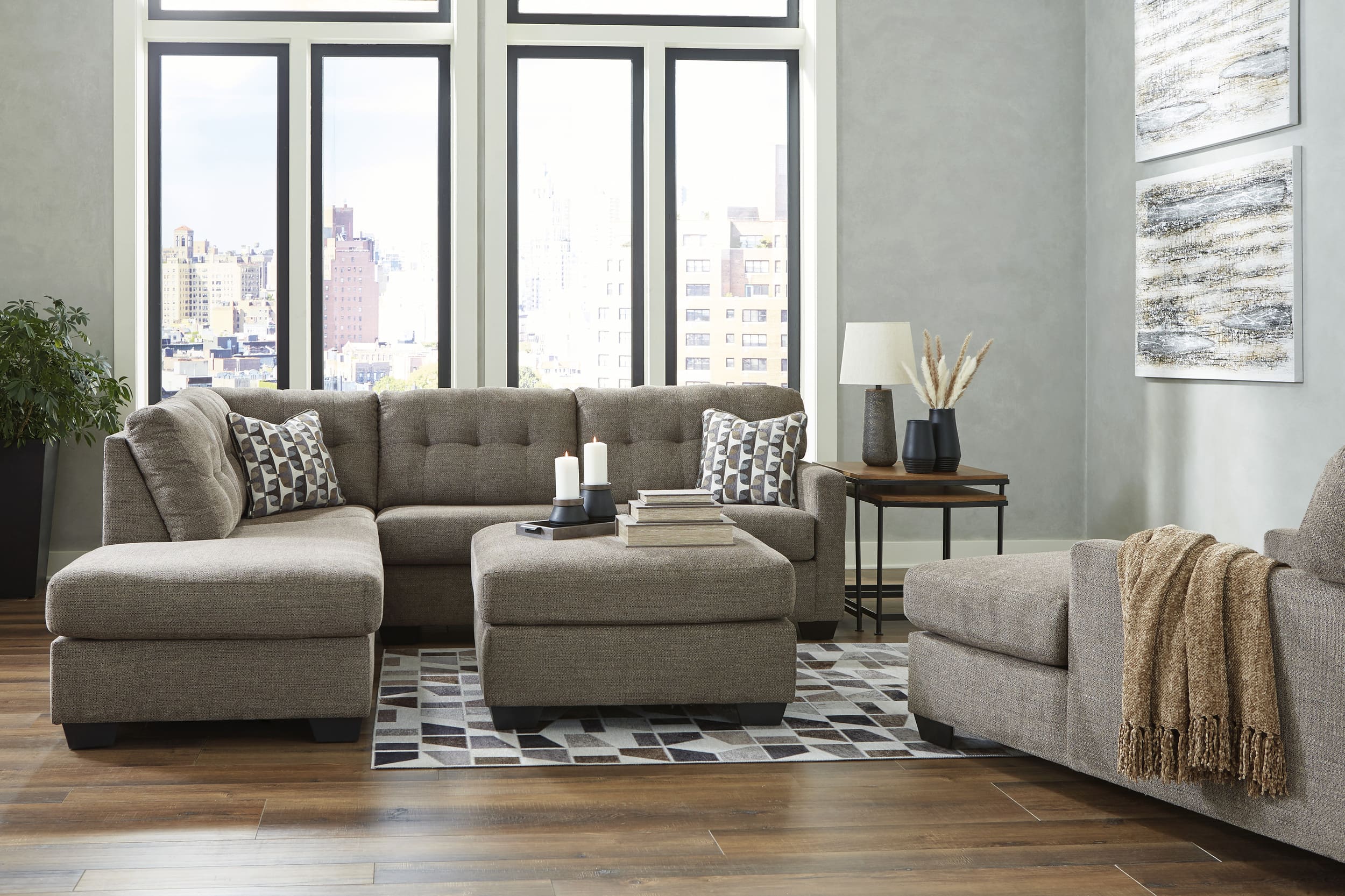 Mahoney 2-Piece Polyester L-Shaped Sectional Sofa w/Left Arm Chaise Facing