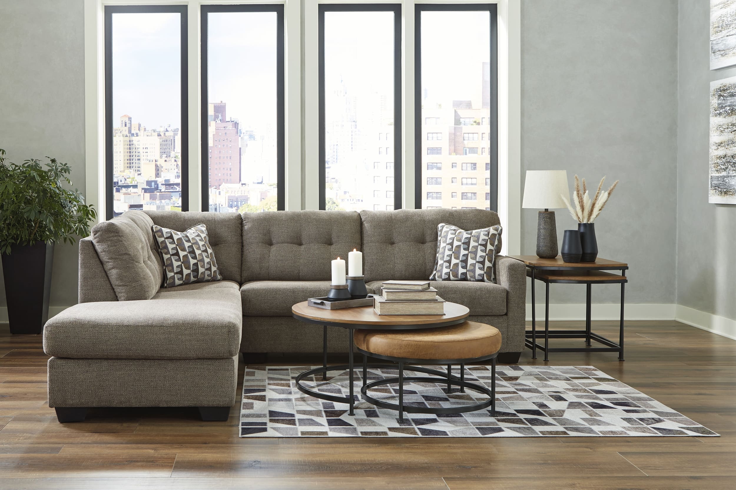 Mahoney 2-Piece Polyester L-Shaped Sectional Sleeper w/Left Arm Chaise Facing