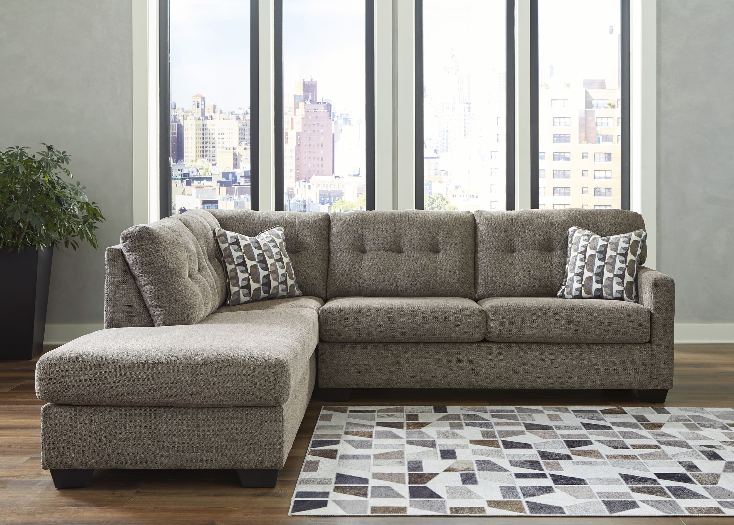 Mahoney 2-Piece Polyester L-Shaped Sectional Sofa w/Left Arm Chaise Facing