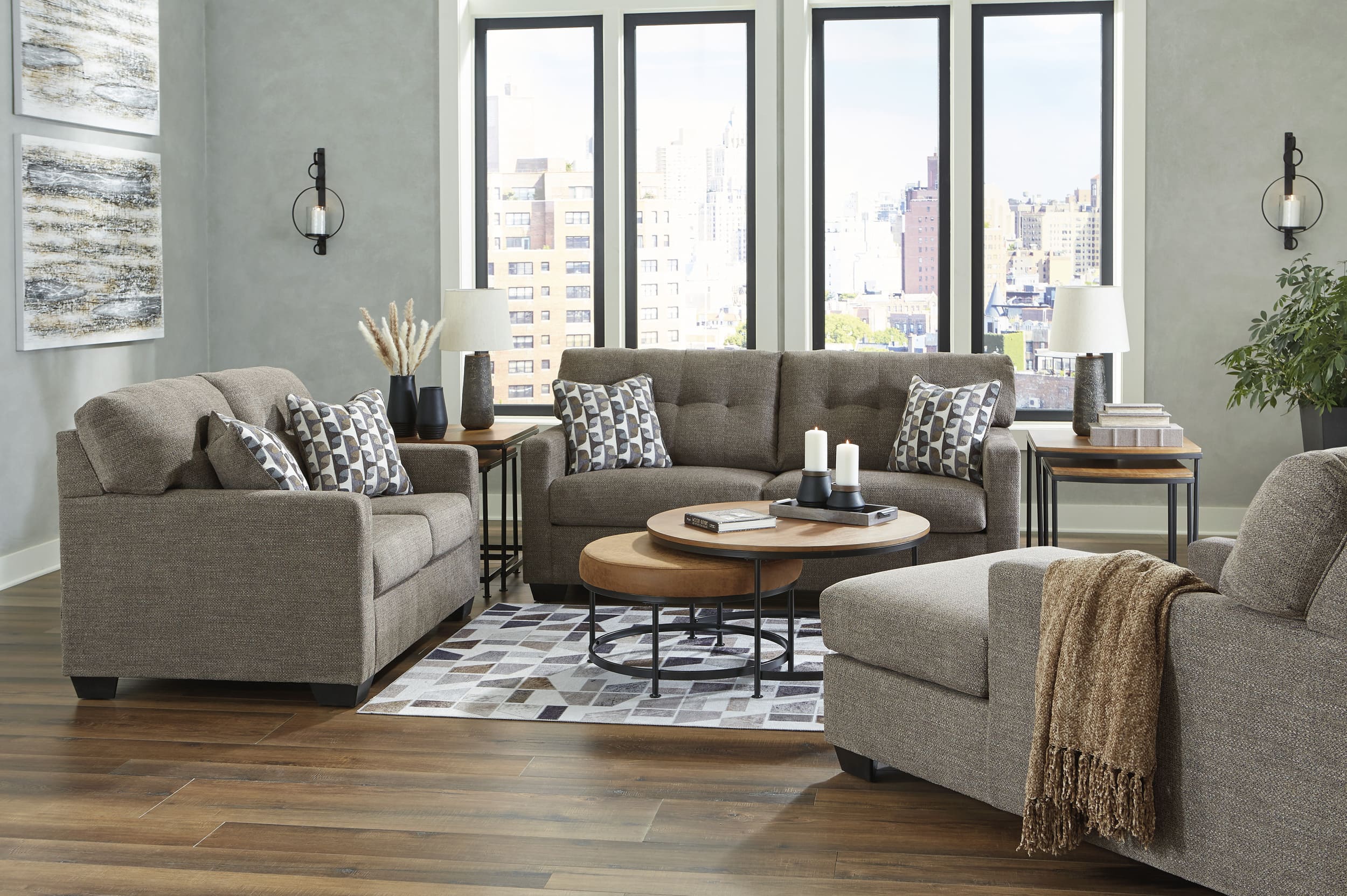 Ashley Mahoney Polyester Chocolate Sofa, Loveseat And Chair