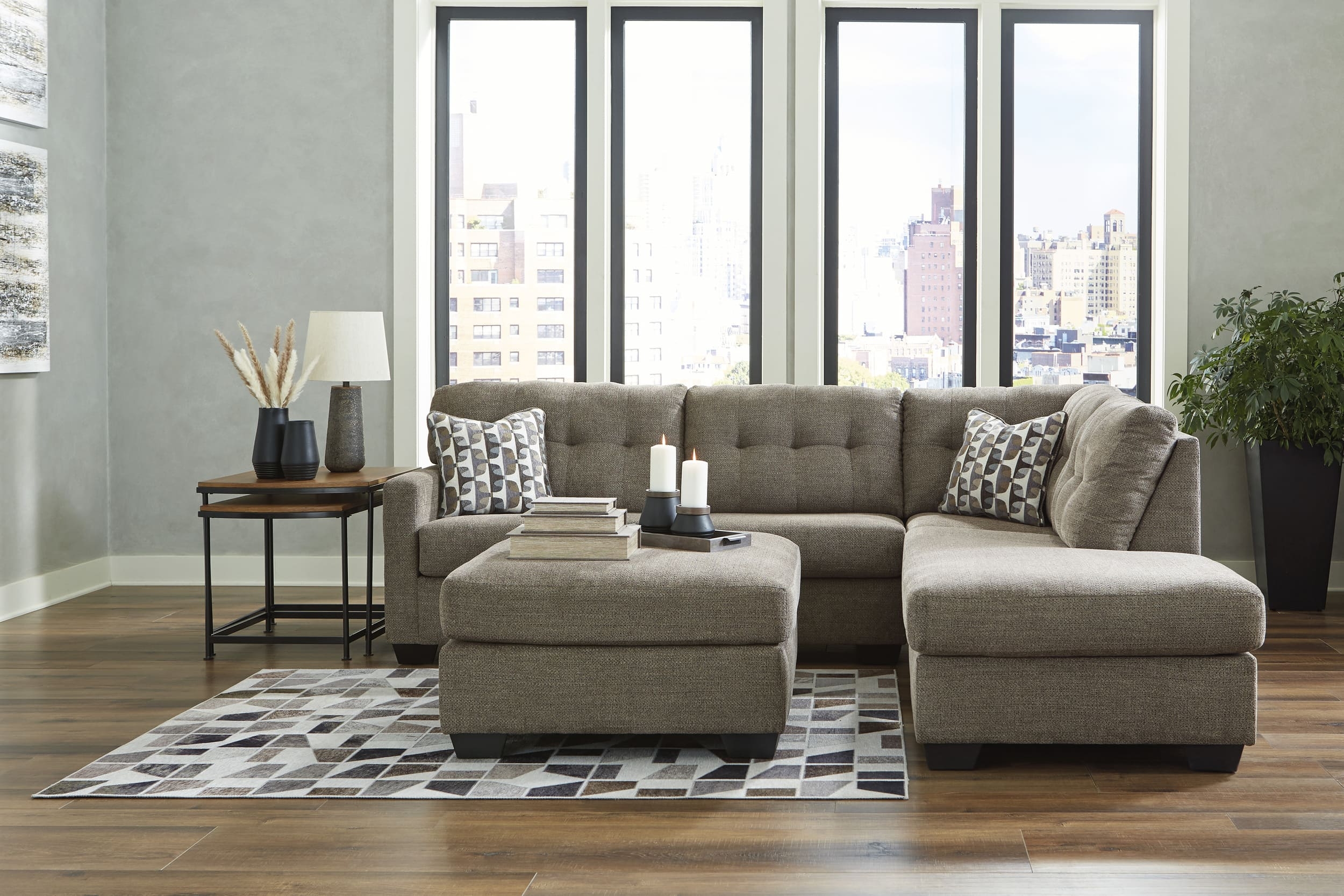Mahoney 2-Piece Polyester L-Shaped Sectional Sofa w/Right Arm Chaise Facing